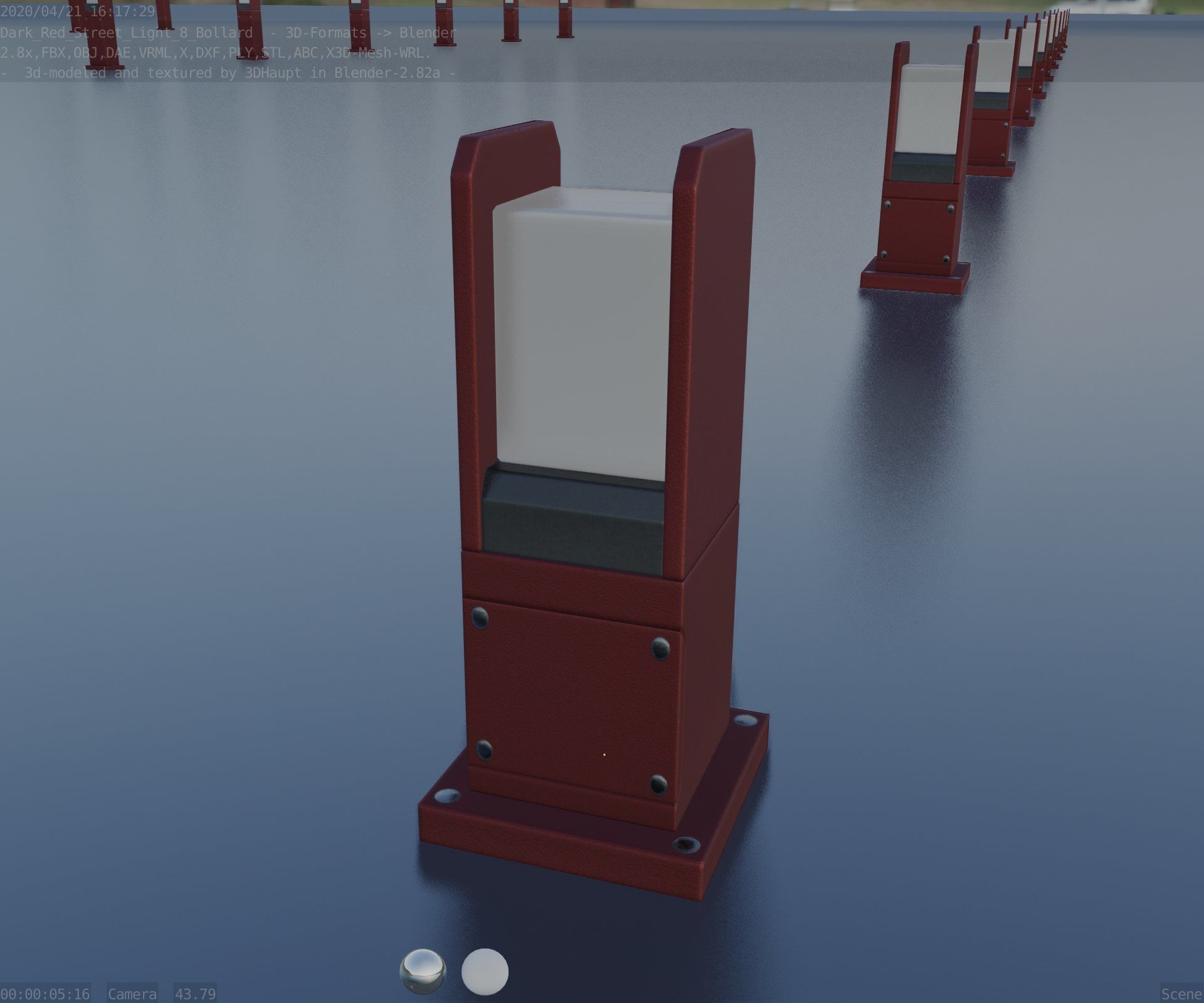 Street Light 8 Bollard 350mm Dark Red Version 1 Low-poly 3D model_42