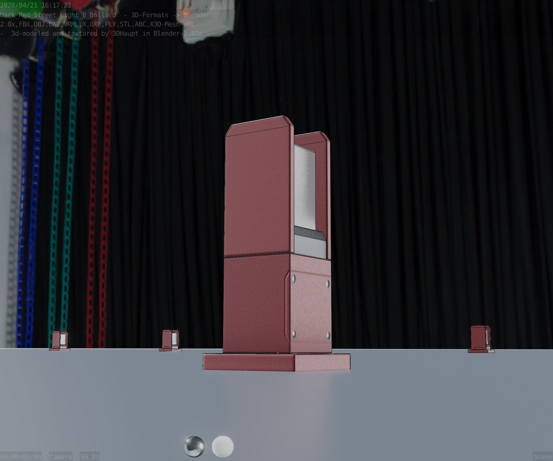 Street Light 8 Bollard 350mm Dark Red Version 1 Low-poly 3D model_30