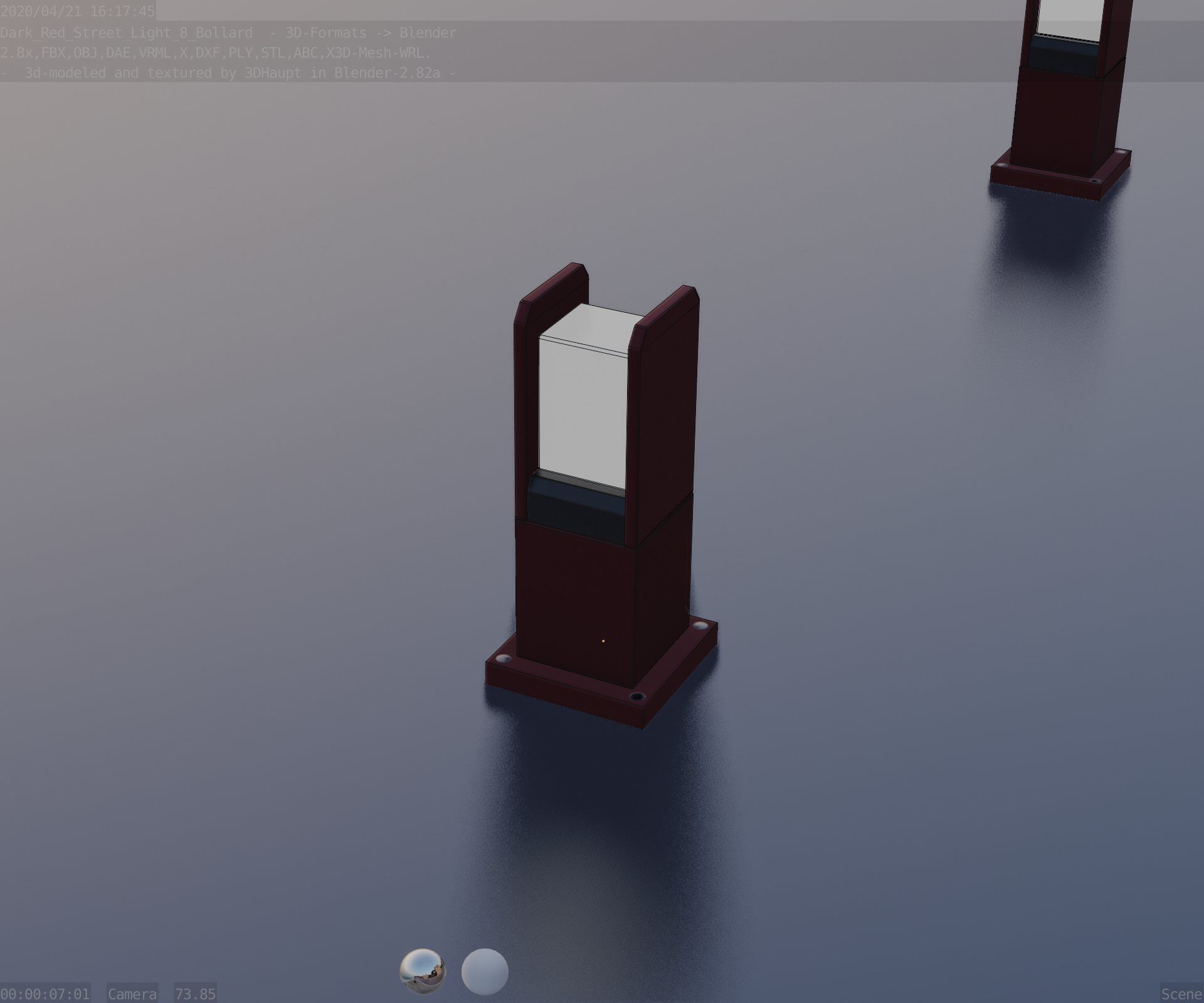 Street Light 8 Bollard 350mm Dark Red Version 1 Low-poly 3D model_75