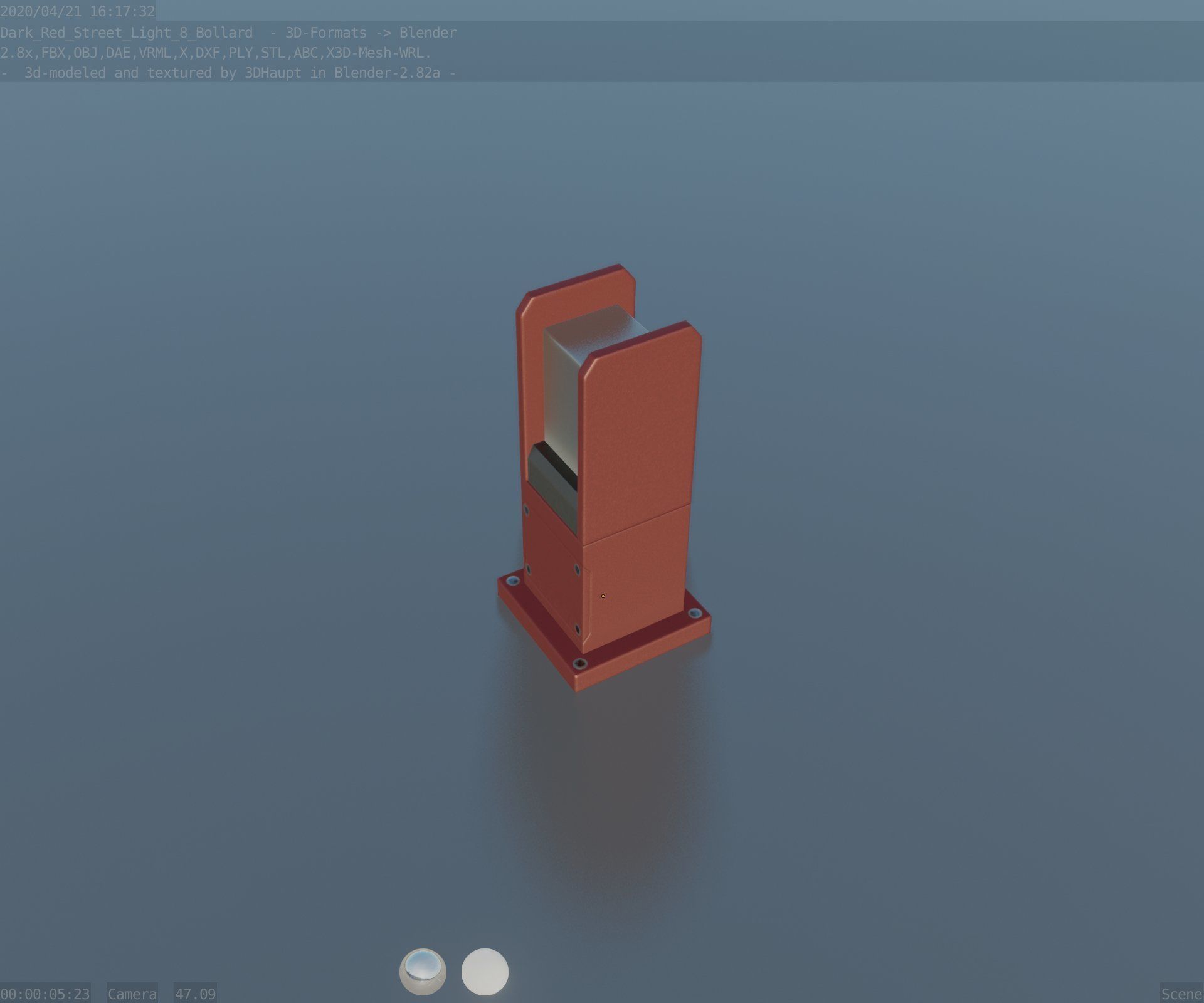 Street Light 8 Bollard 350mm Dark Red Version 1 Low-poly 3D model_49