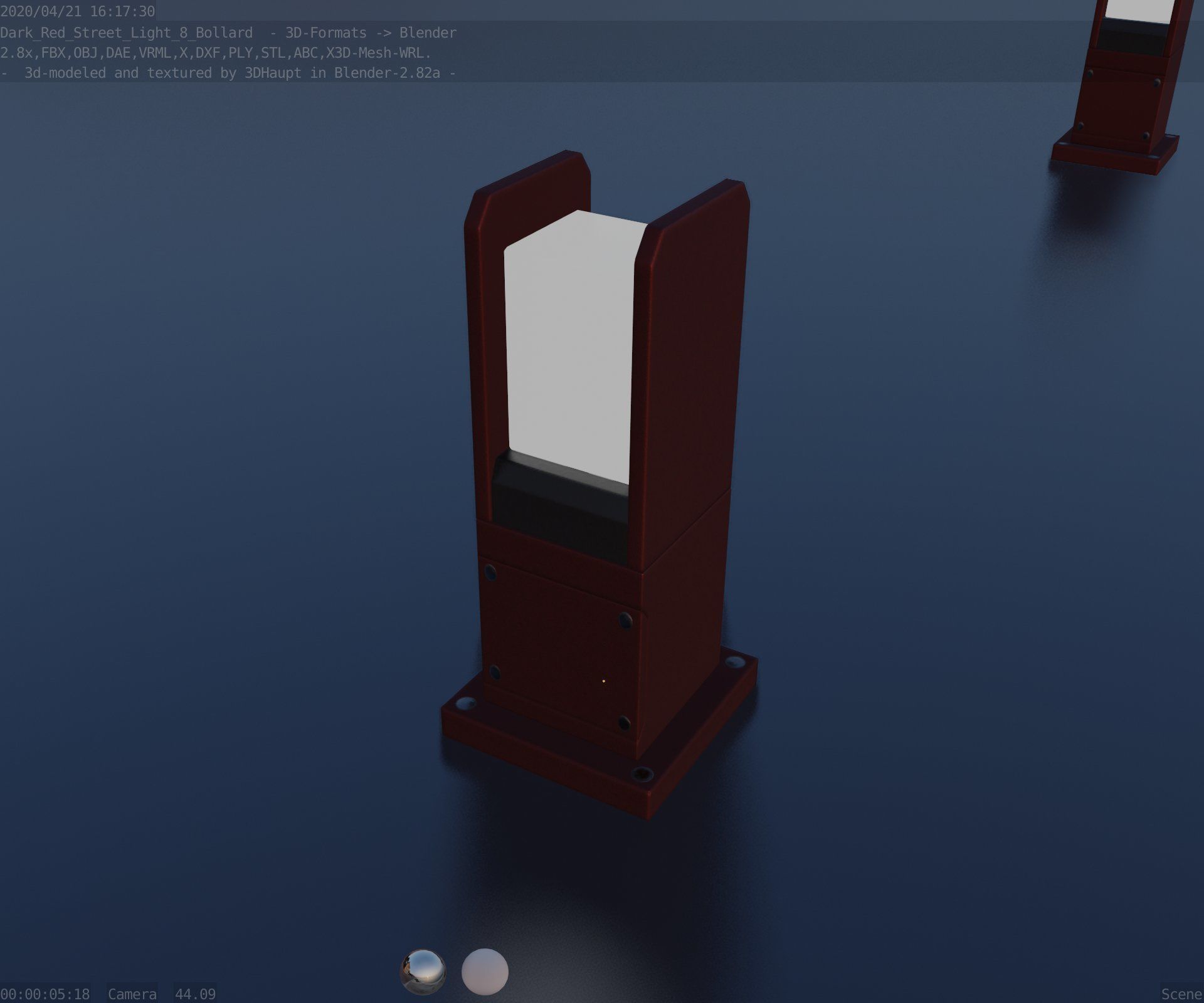 Street Light 8 Bollard 350mm Dark Red Version 1 Low-poly 3D model_44