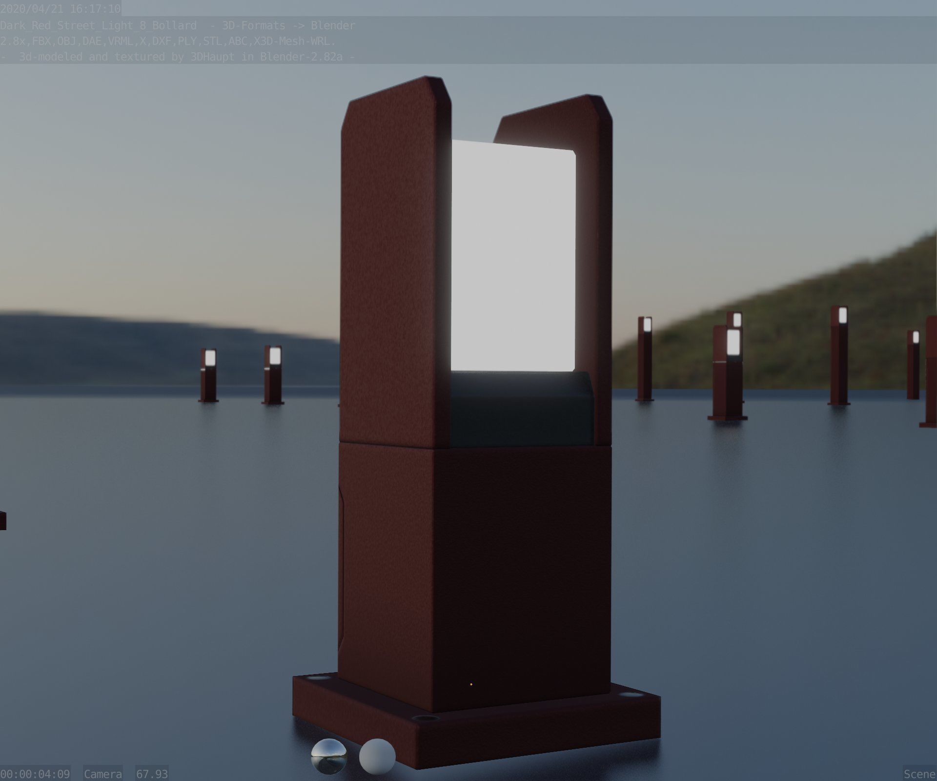 Street Light 8 Bollard 350mm Dark Red Version 1 Low-poly 3D model_11