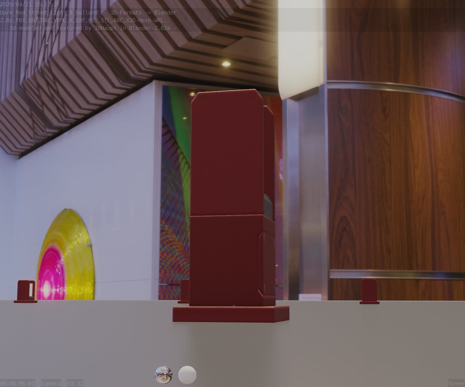 Street Light 8 Bollard 350mm Dark Red Version 1 Low-poly 3D model_27