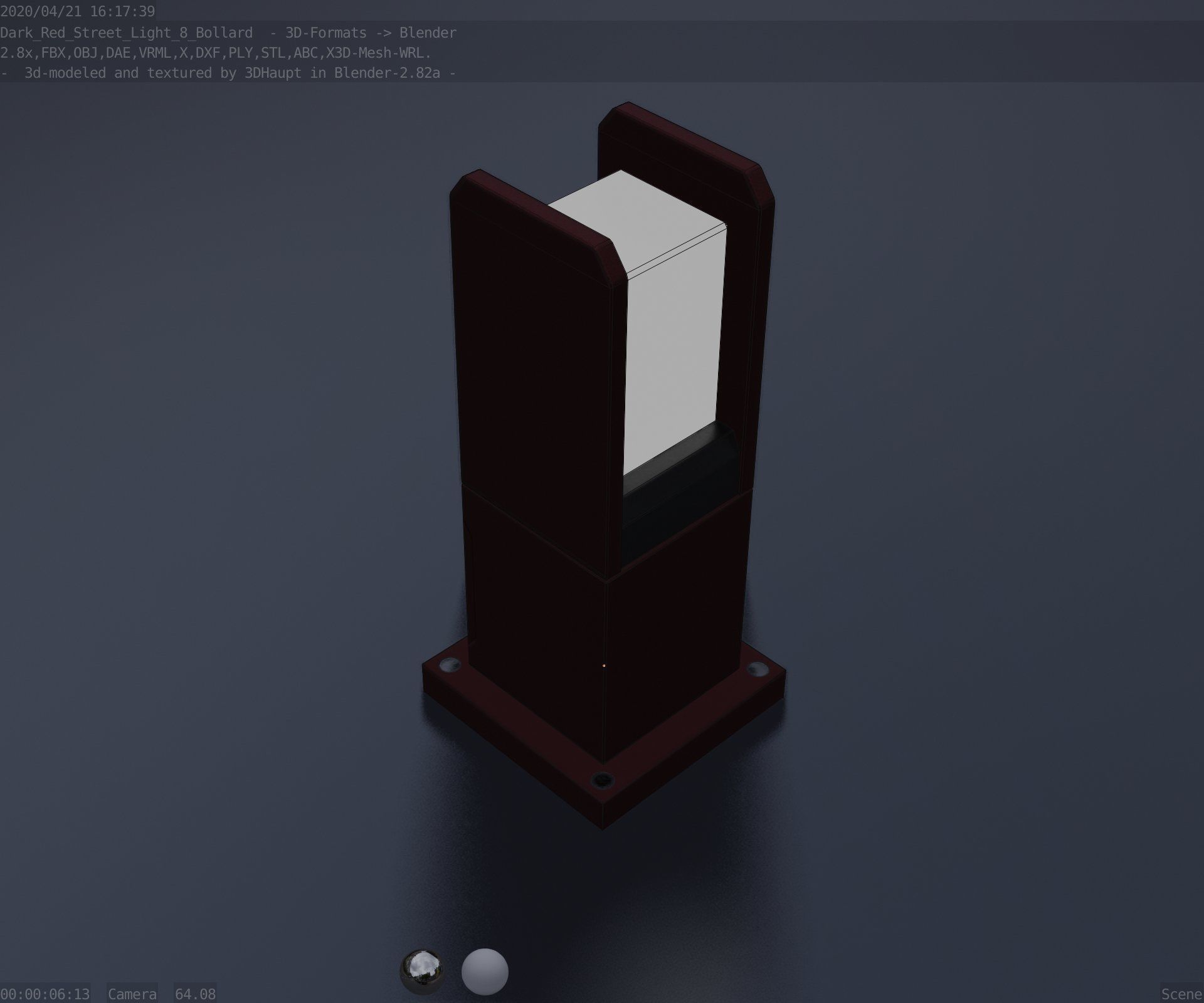 Street Light 8 Bollard 350mm Dark Red Version 1 Low-poly 3D model_63