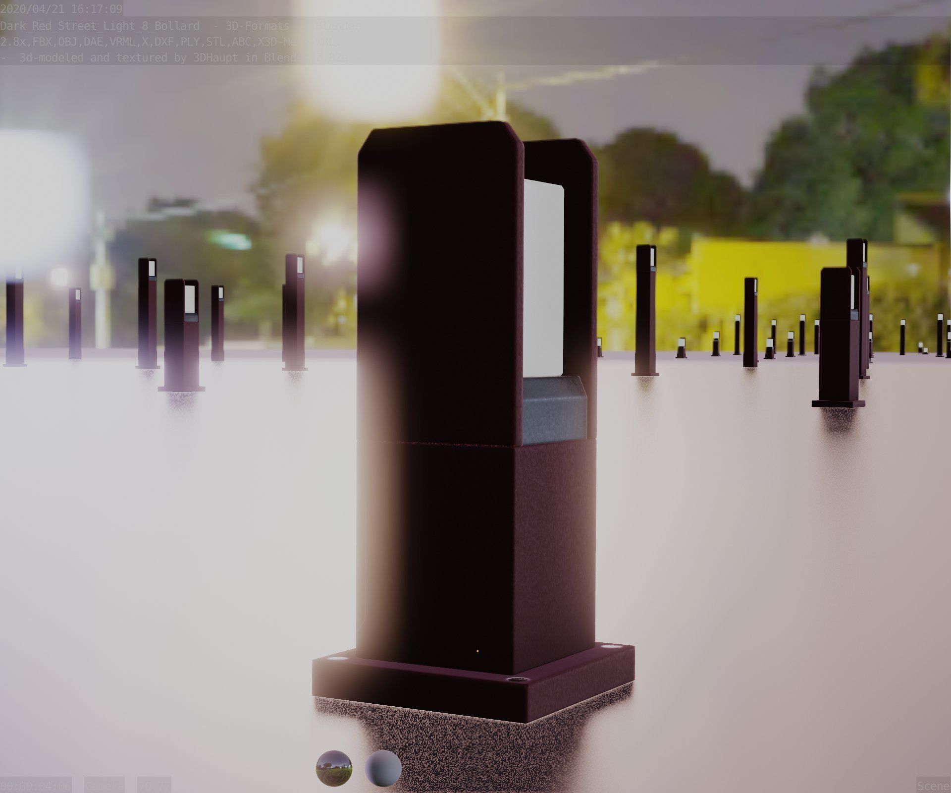 Street Light 8 Bollard 350mm Dark Red Version 1 Low-poly 3D model_8