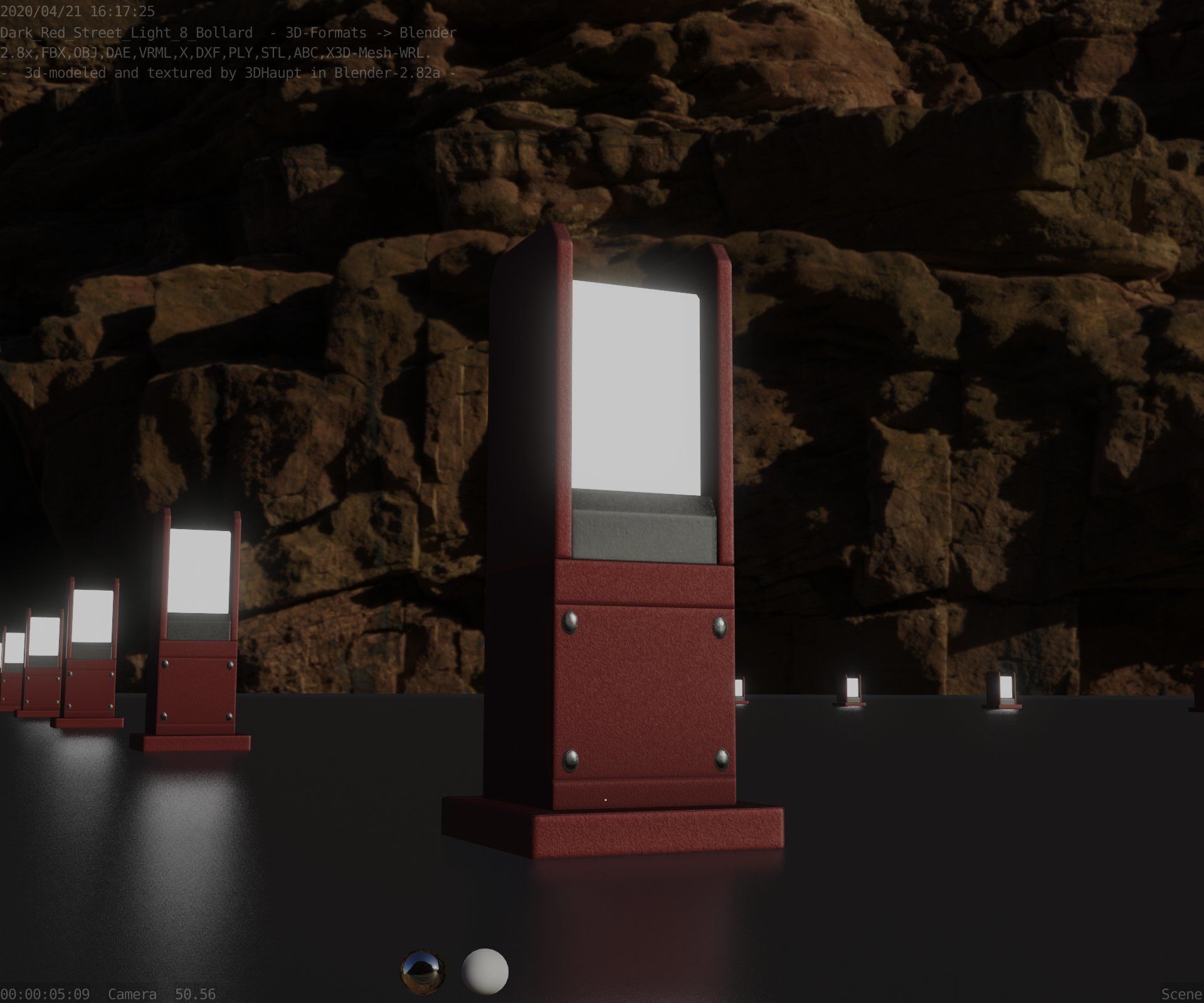 Street Light 8 Bollard 350mm Dark Red Version 1 Low-poly 3D model_35