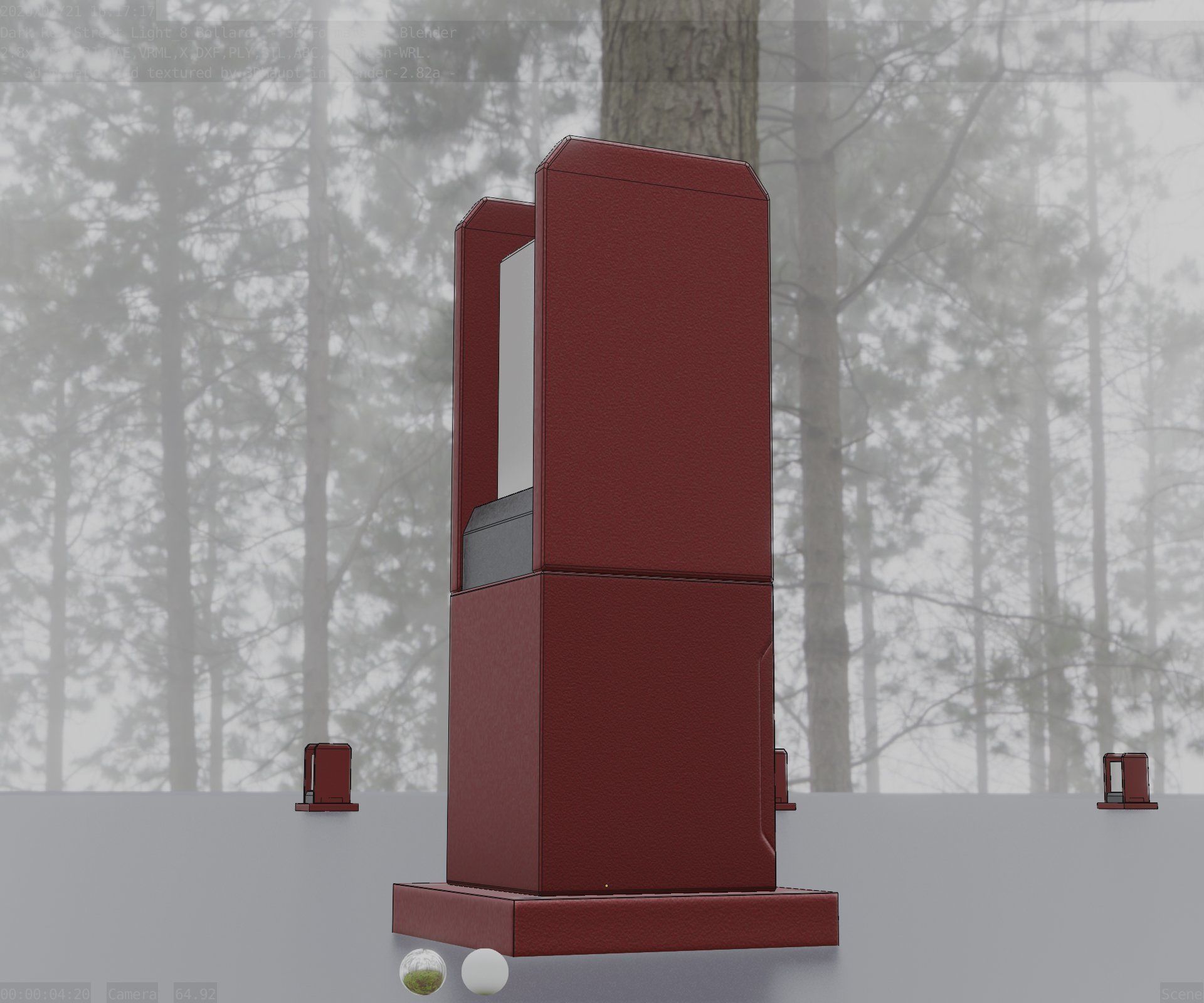 Street Light 8 Bollard 350mm Dark Red Version 1 Low-poly 3D model_22