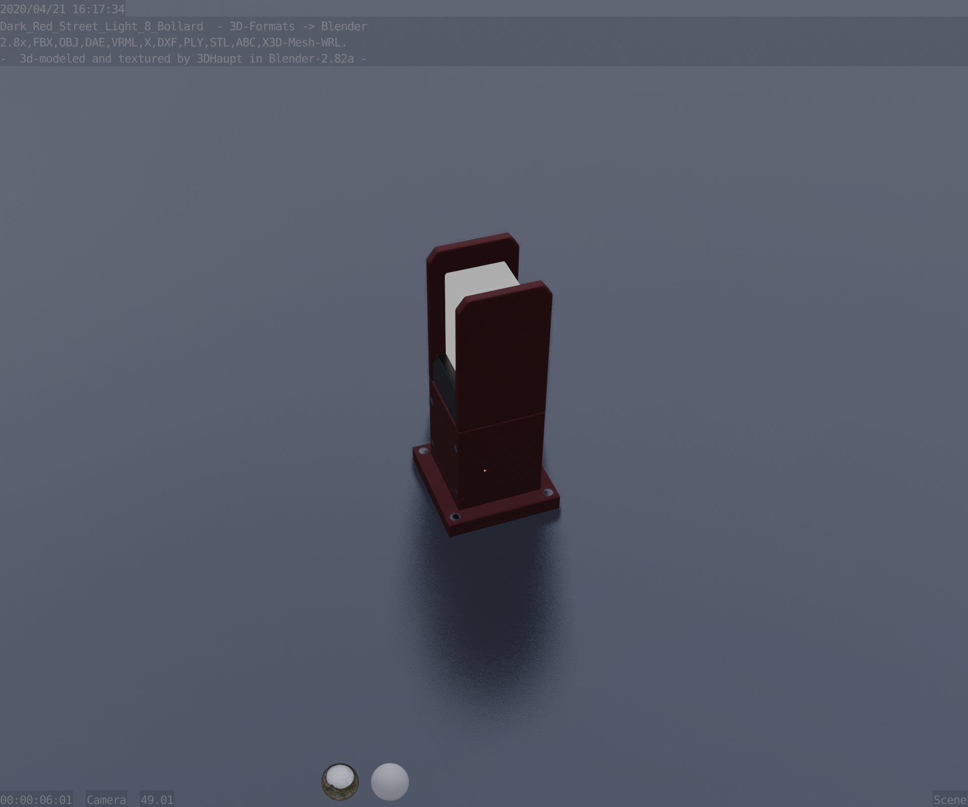 Street Light 8 Bollard 350mm Dark Red Version 1 Low-poly 3D model_51