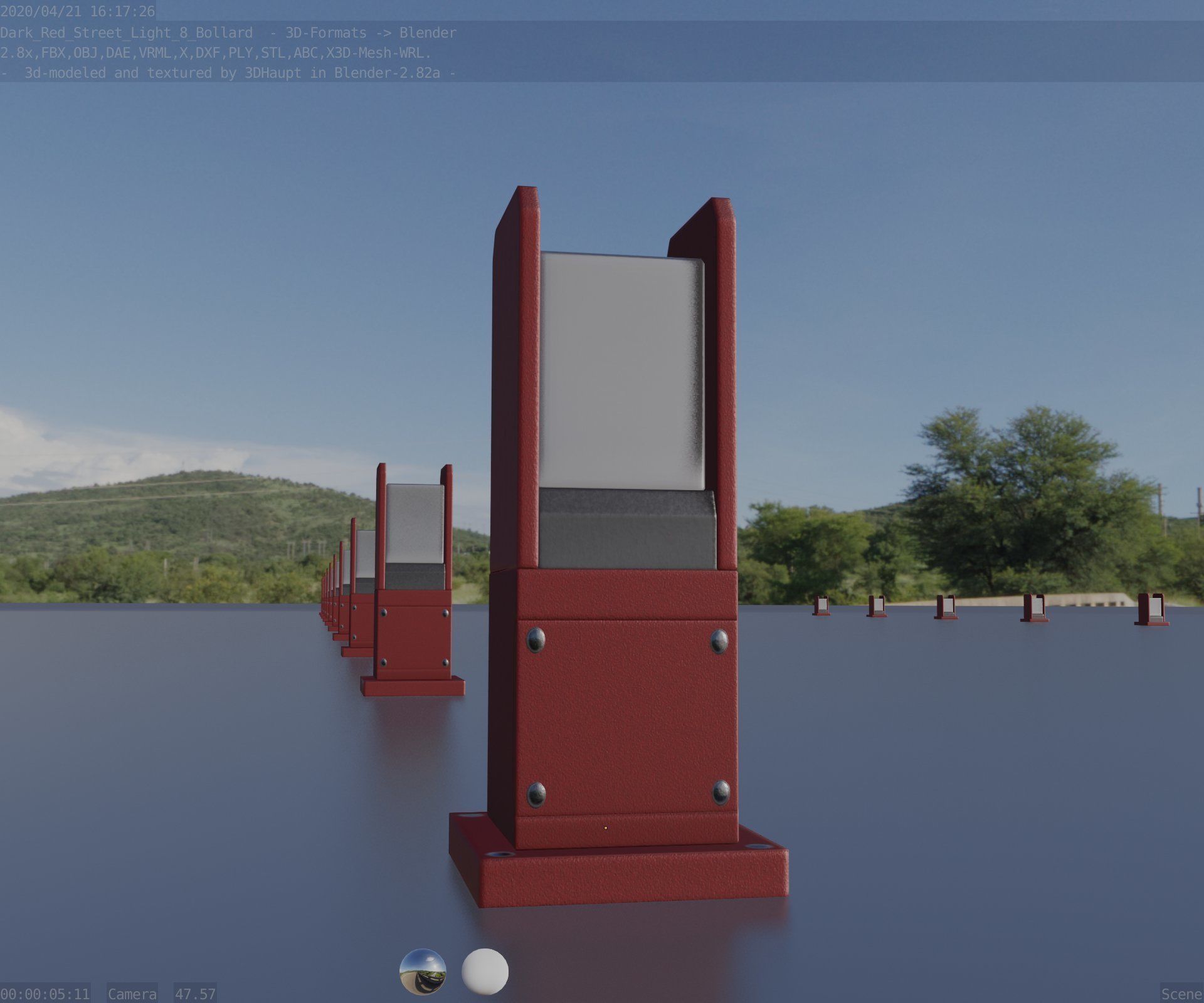 Street Light 8 Bollard 350mm Dark Red Version 1 Low-poly 3D model_37