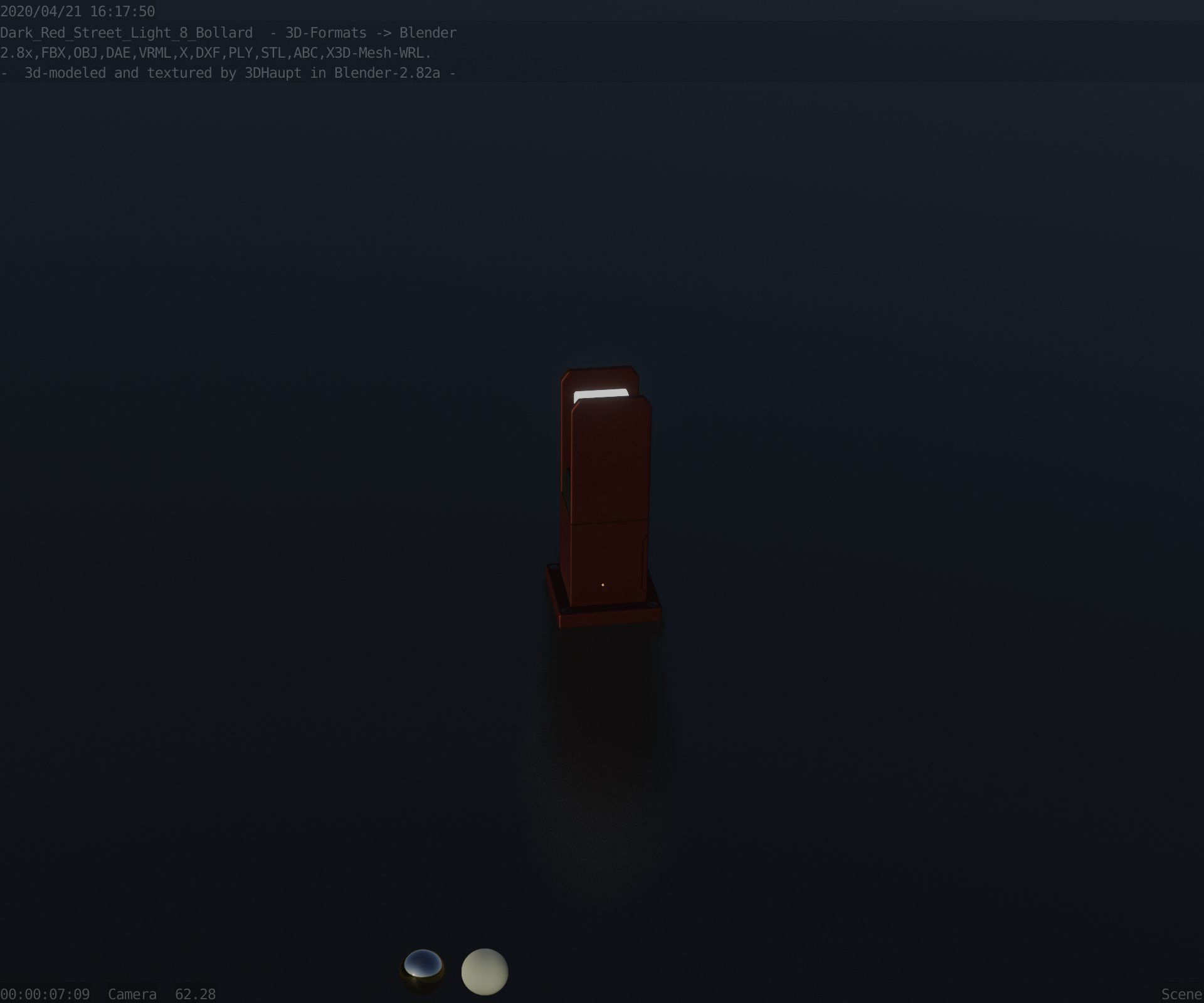 Street Light 8 Bollard 350mm Dark Red Version 1 Low-poly 3D model_83