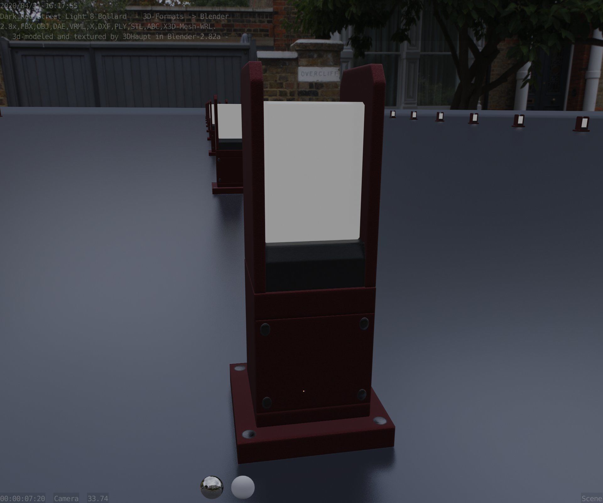 Street Light 8 Bollard 350mm Dark Red Version 1 Low-poly 3D model_94