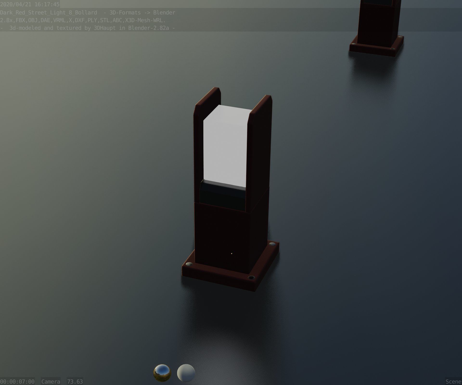 Street Light 8 Bollard 350mm Dark Red Version 1 Low-poly 3D model_74