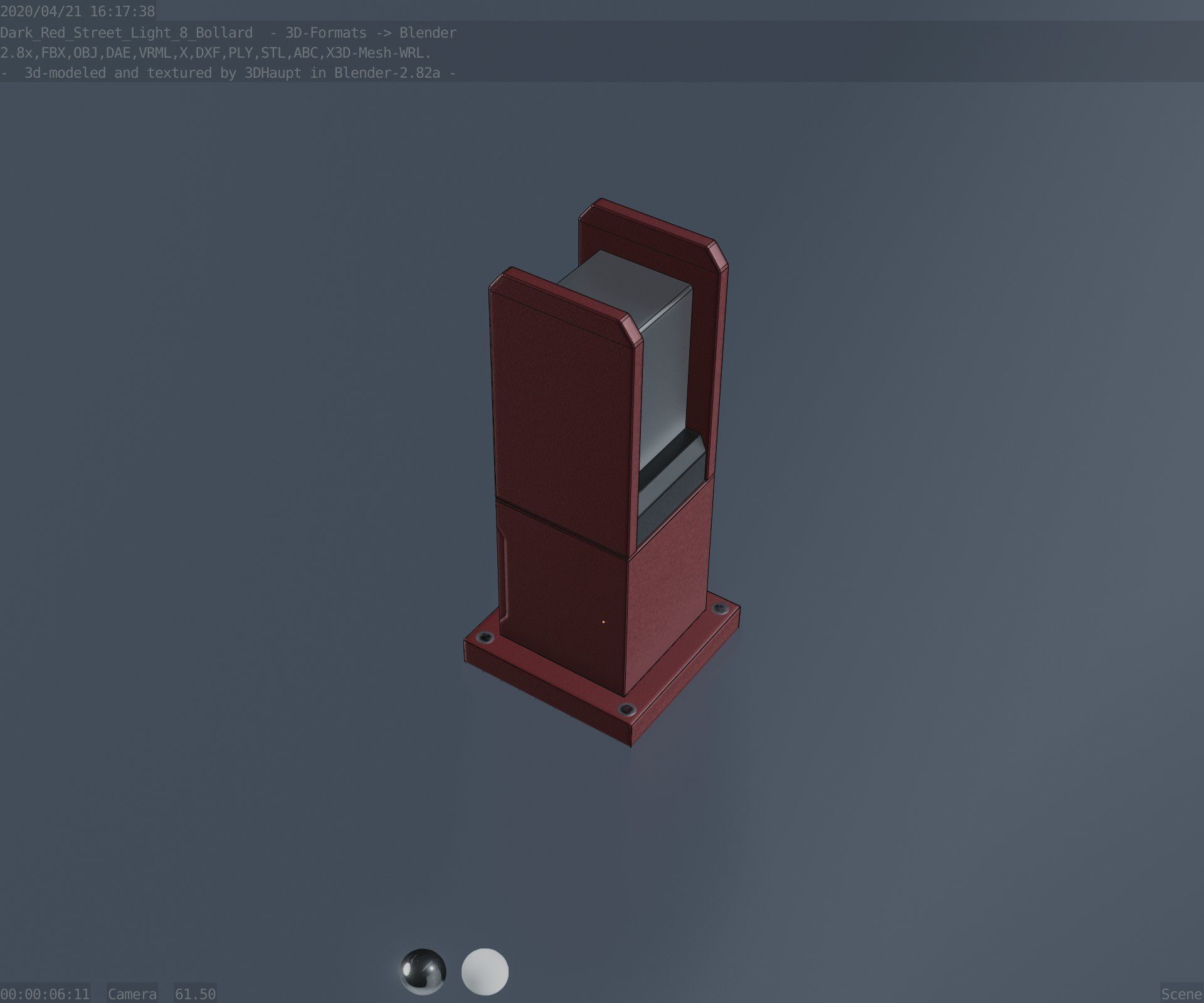 Street Light 8 Bollard 350mm Dark Red Version 1 Low-poly 3D model_61