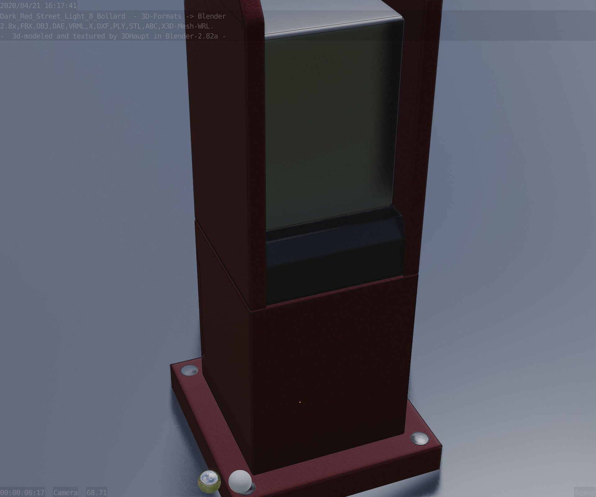 Street Light 8 Bollard 350mm Dark Red Version 1 Low-poly 3D model_67