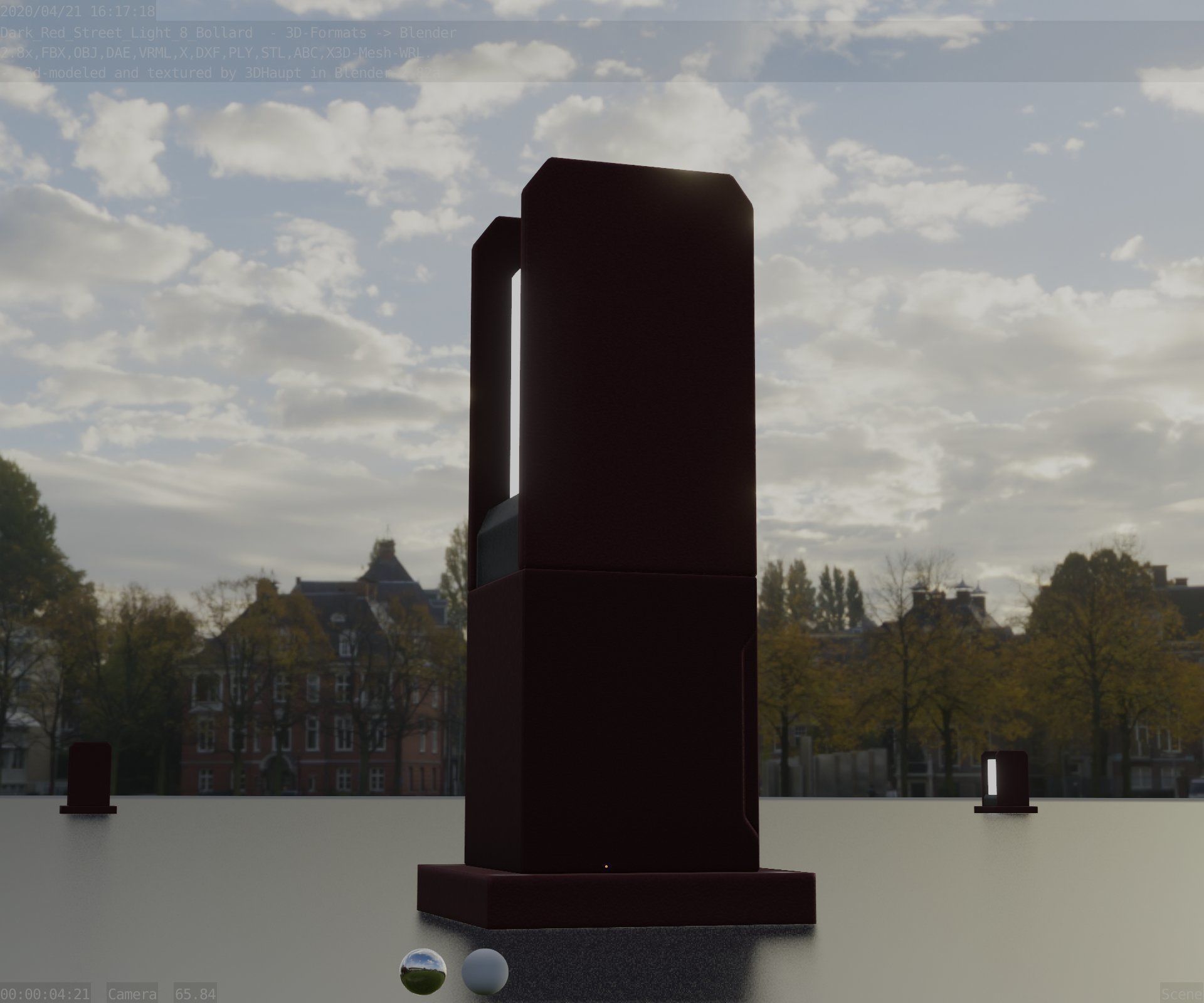 Street Light 8 Bollard 350mm Dark Red Version 1 Low-poly 3D model_23