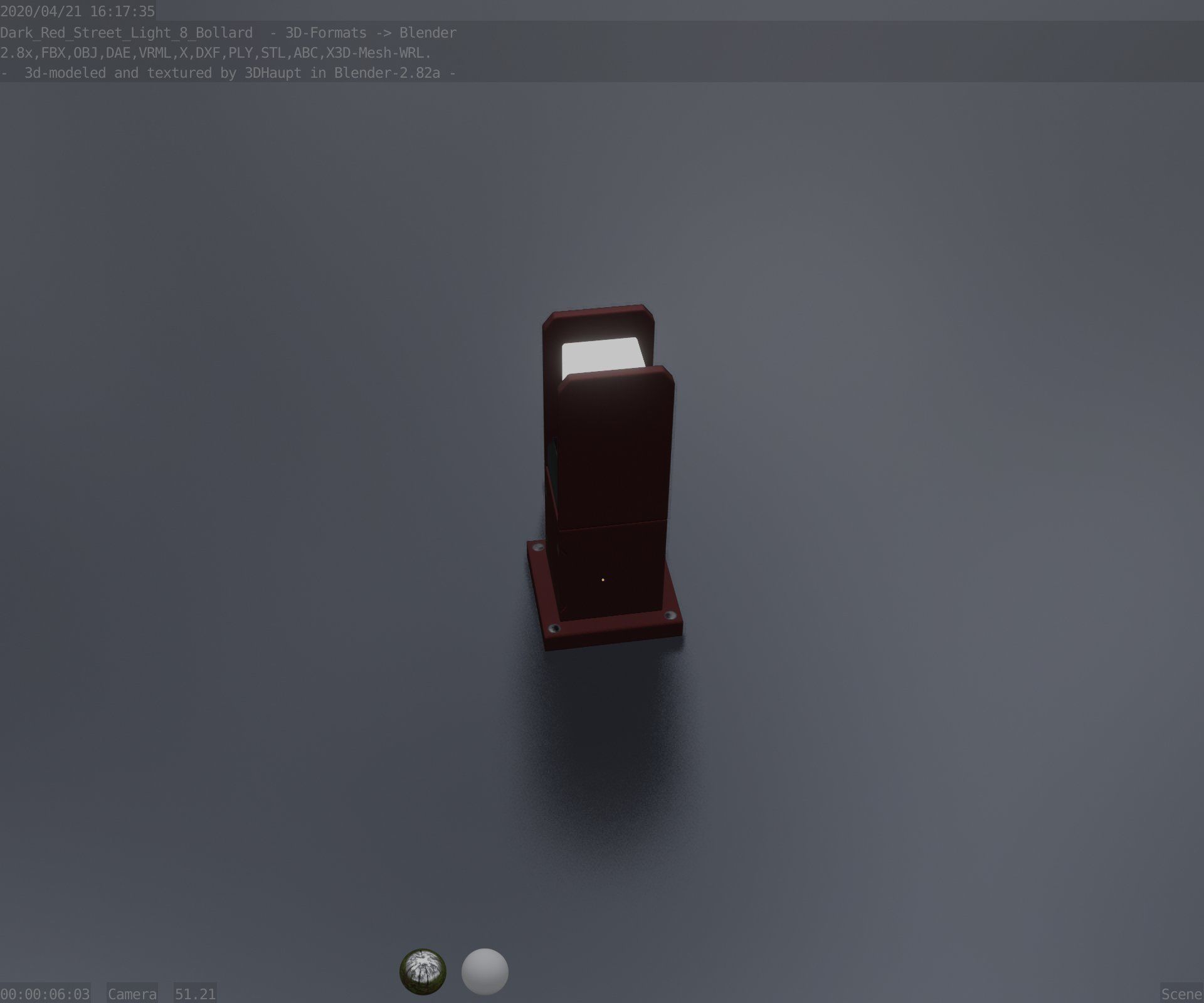 Street Light 8 Bollard 350mm Dark Red Version 1 Low-poly 3D model_53