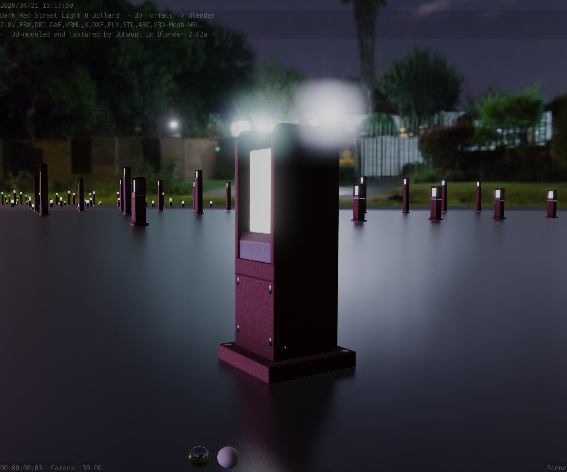 Street Light 8 Bollard 350mm Dark Red Version 1 Low-poly 3D model_1