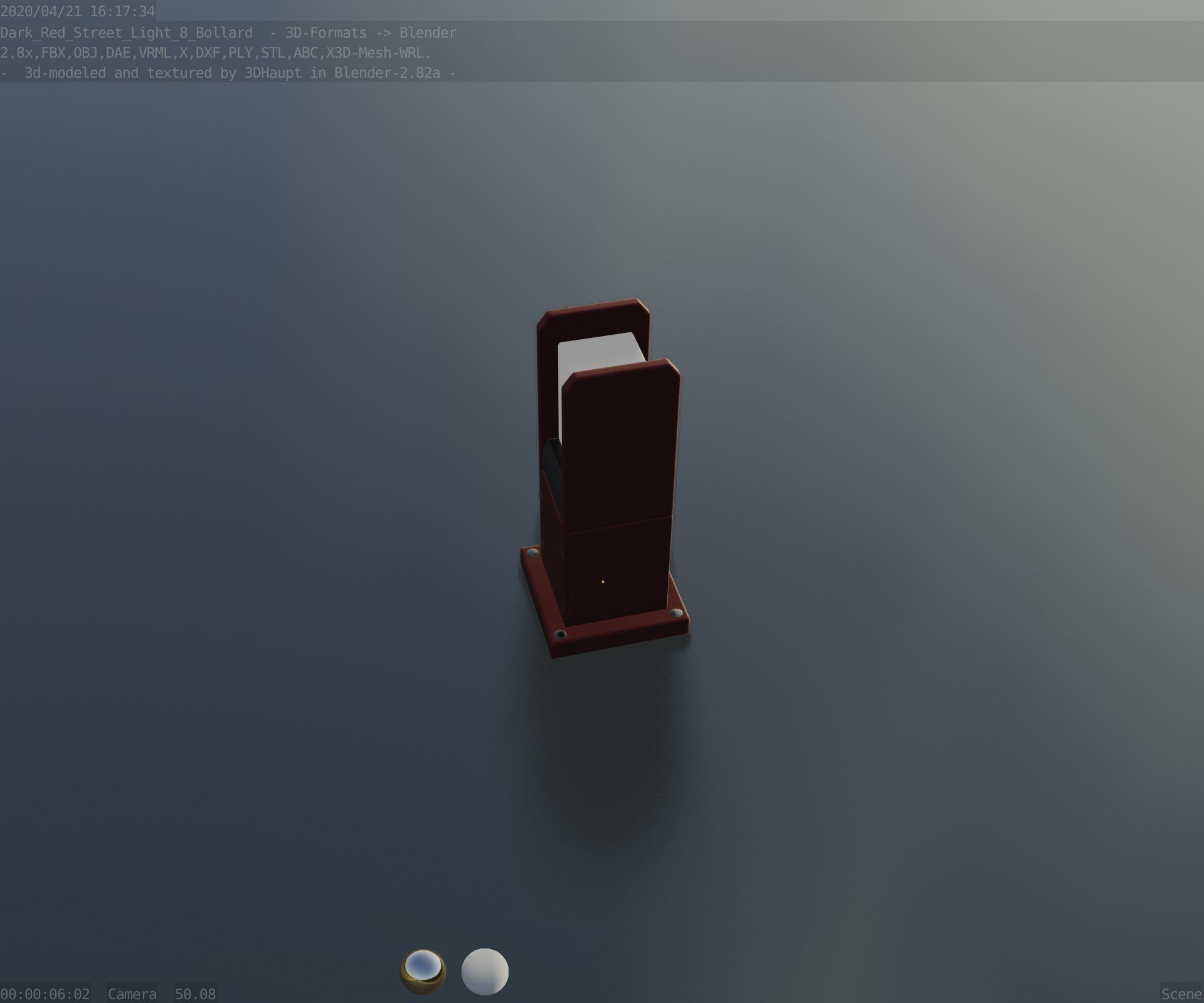 Street Light 8 Bollard 350mm Dark Red Version 1 Low-poly 3D model_52