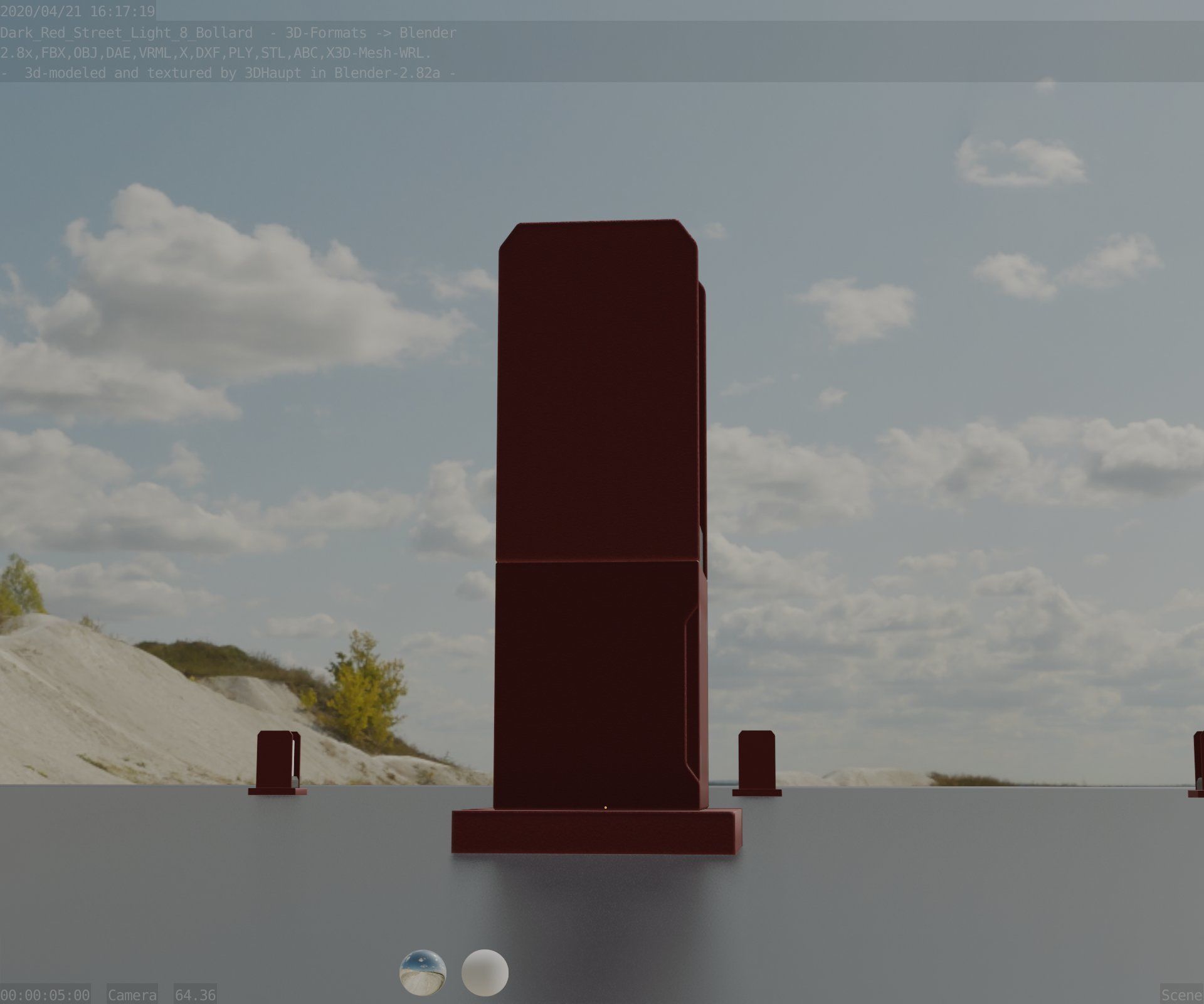 Street Light 8 Bollard 350mm Dark Red Version 1 Low-poly 3D model_26