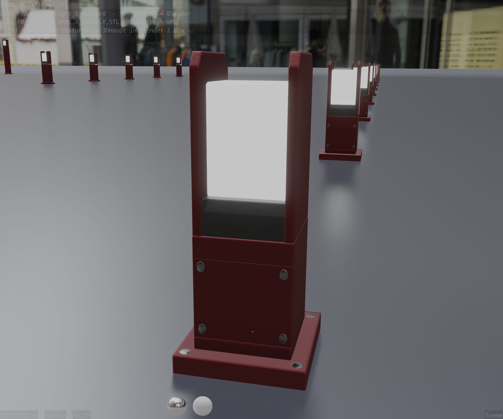 Street Light 8 Bollard 350mm Dark Red Version 1 Low-poly 3D model_41