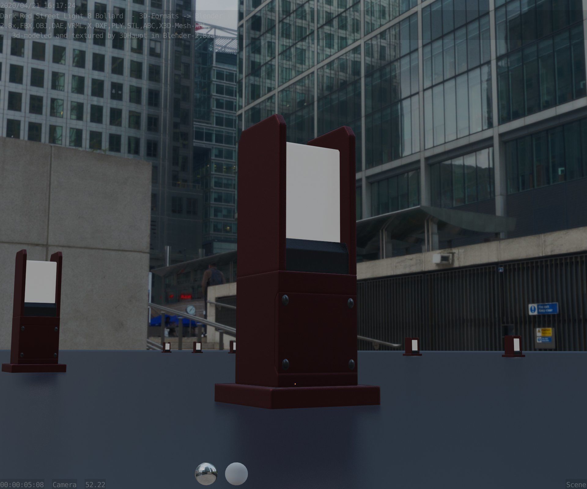 Street Light 8 Bollard 350mm Dark Red Version 1 Low-poly 3D model_34
