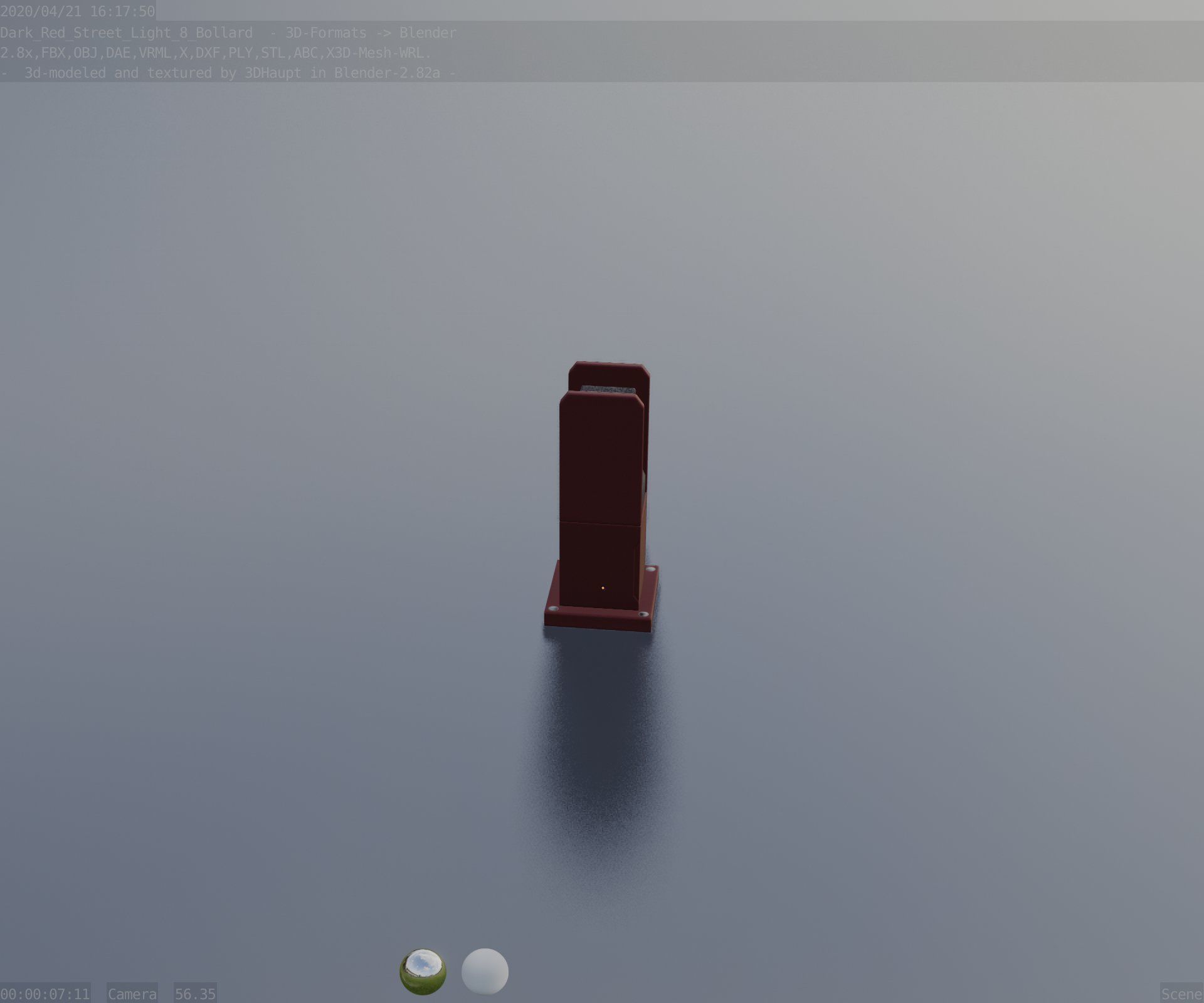 Street Light 8 Bollard 350mm Dark Red Version 1 Low-poly 3D model_85