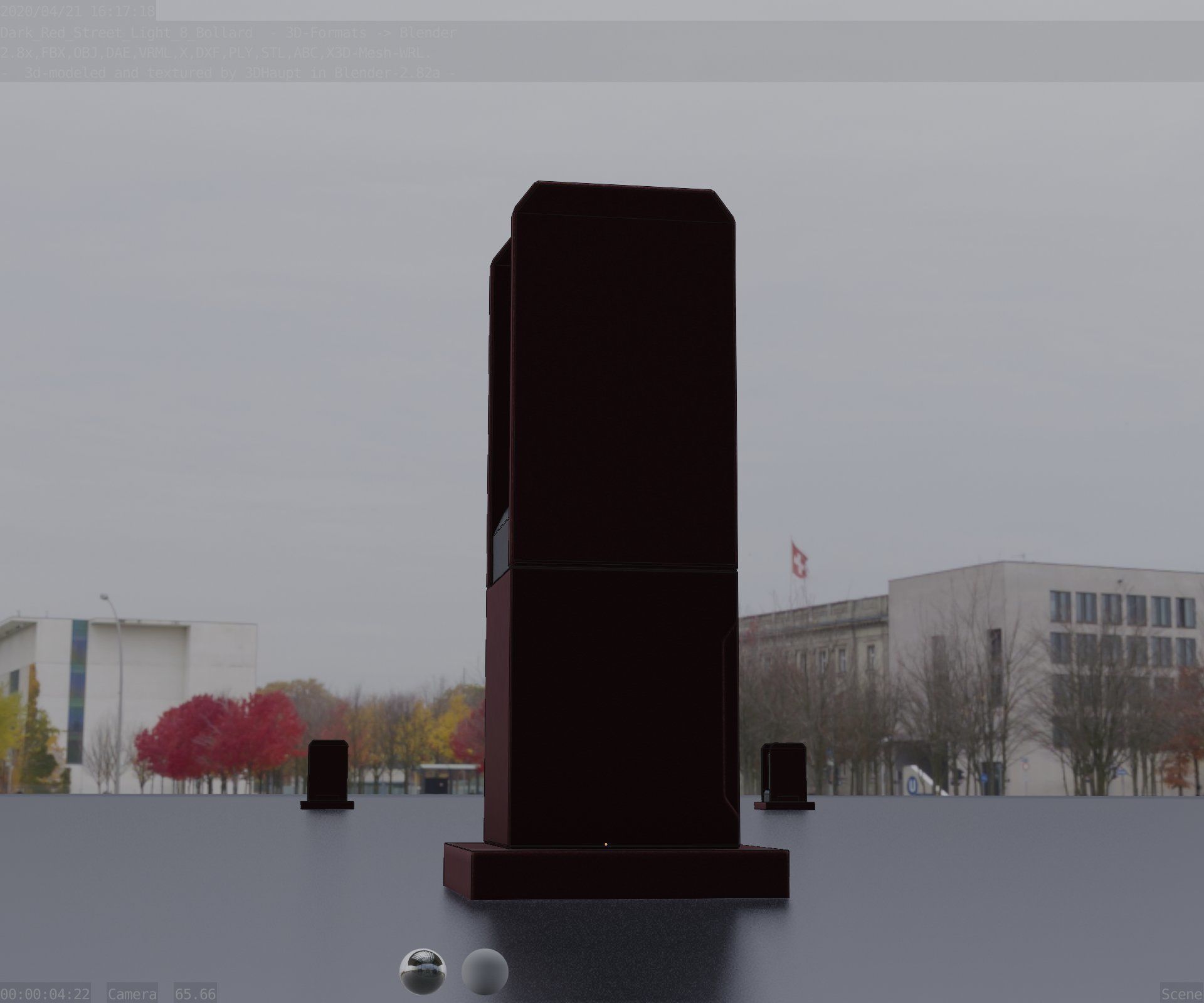 Street Light 8 Bollard 350mm Dark Red Version 1 Low-poly 3D model_24