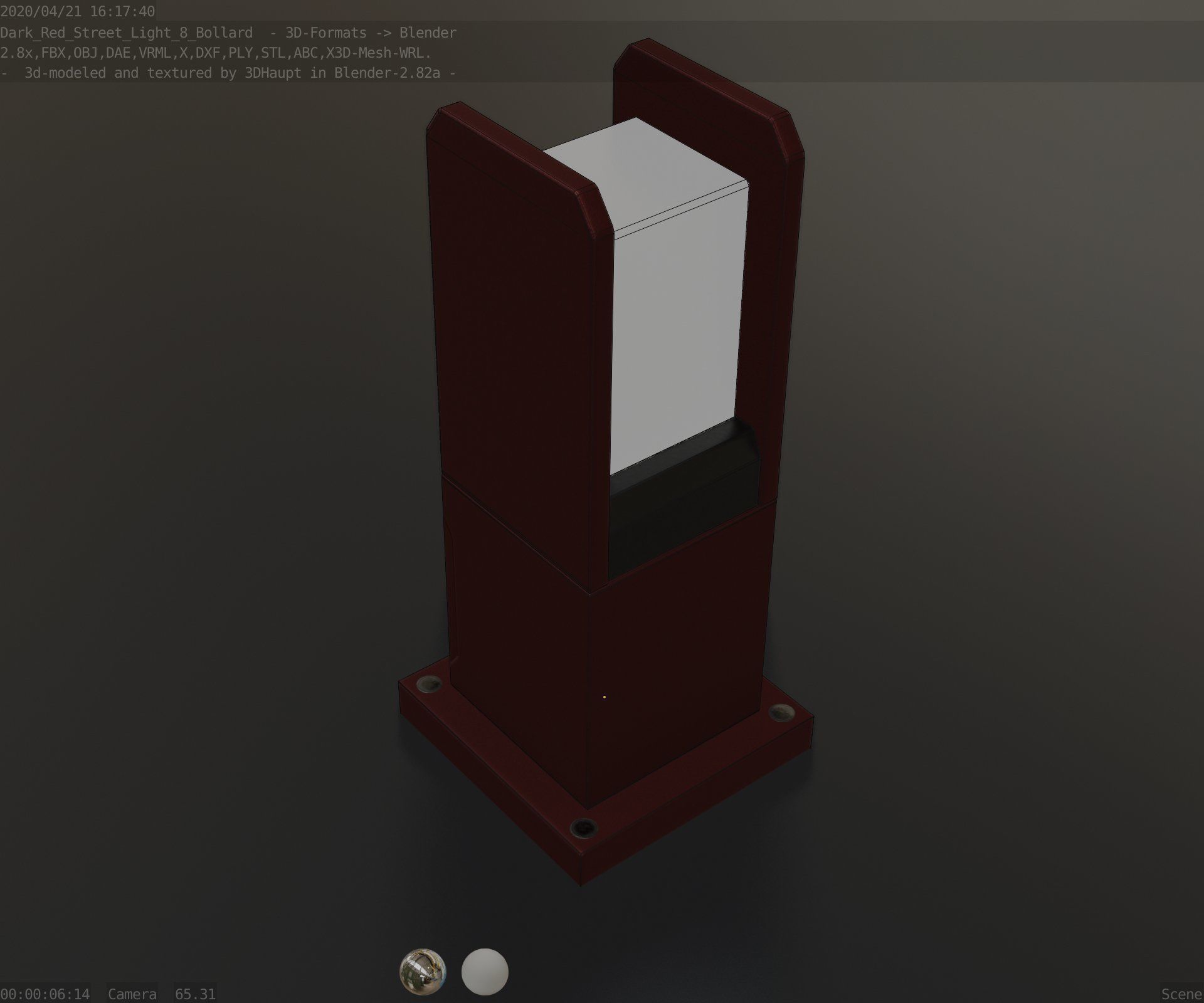 Street Light 8 Bollard 350mm Dark Red Version 1 Low-poly 3D model_64