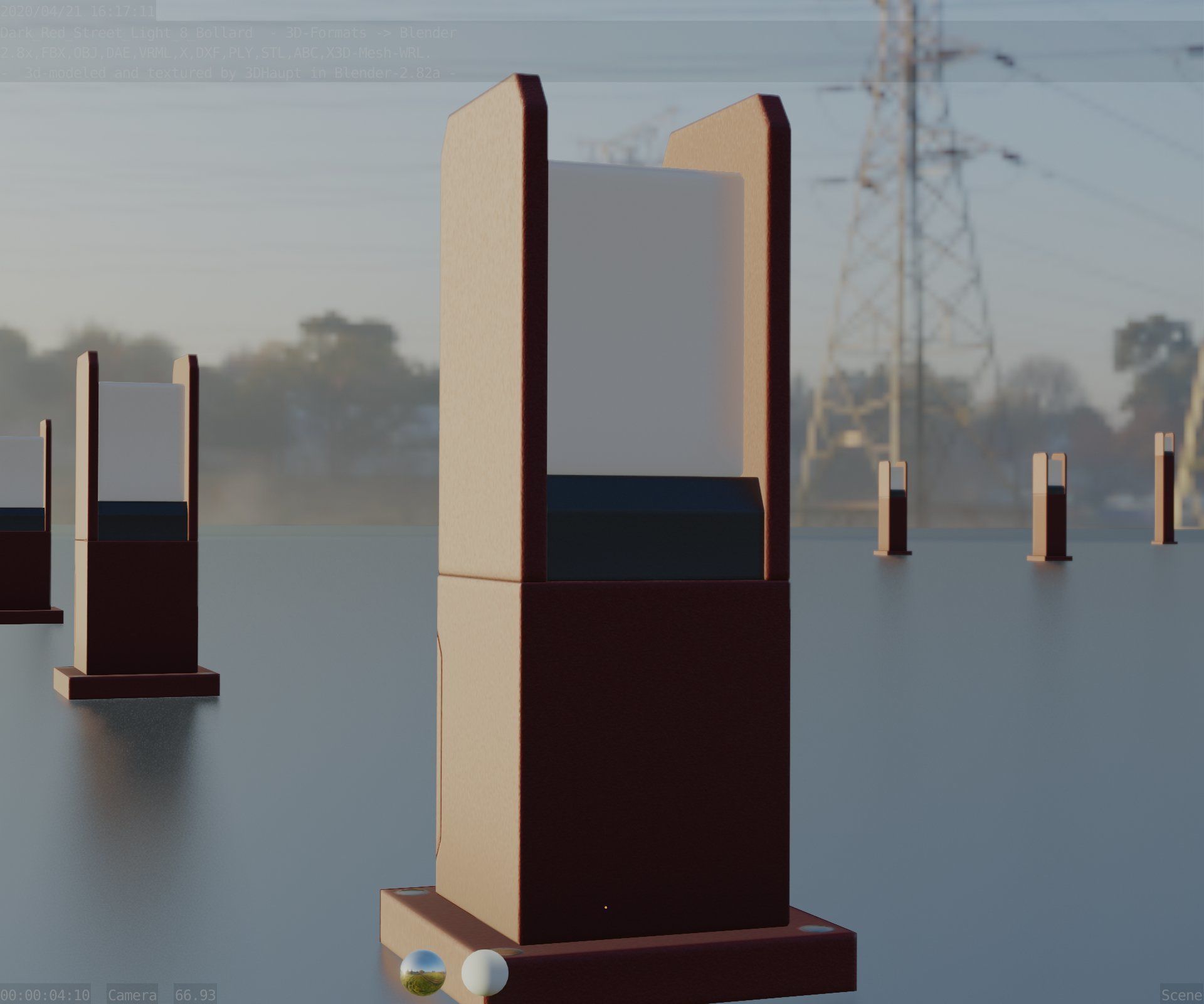 Street Light 8 Bollard 350mm Dark Red Version 1 Low-poly 3D model_12