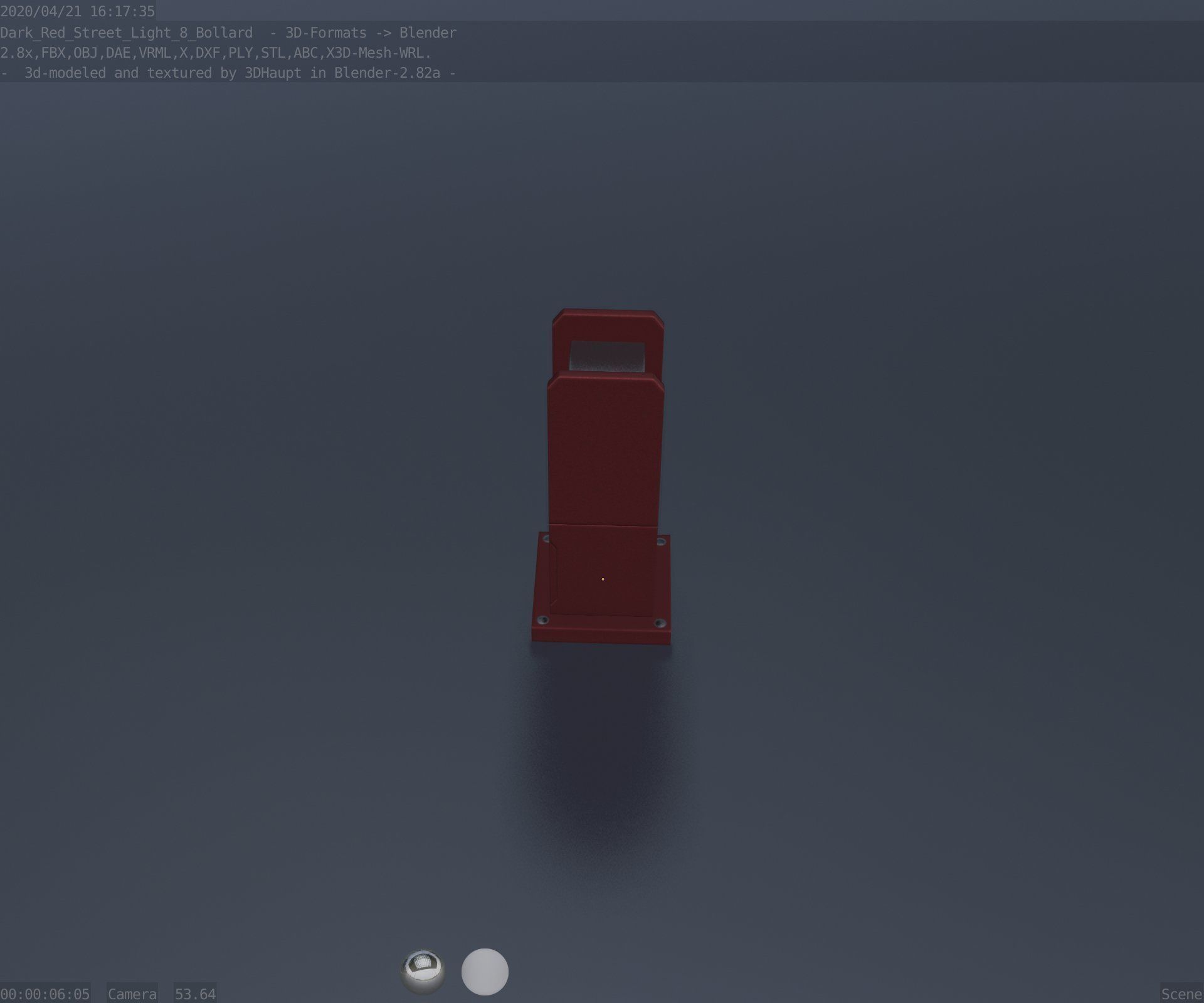 Street Light 8 Bollard 350mm Dark Red Version 1 Low-poly 3D model_55