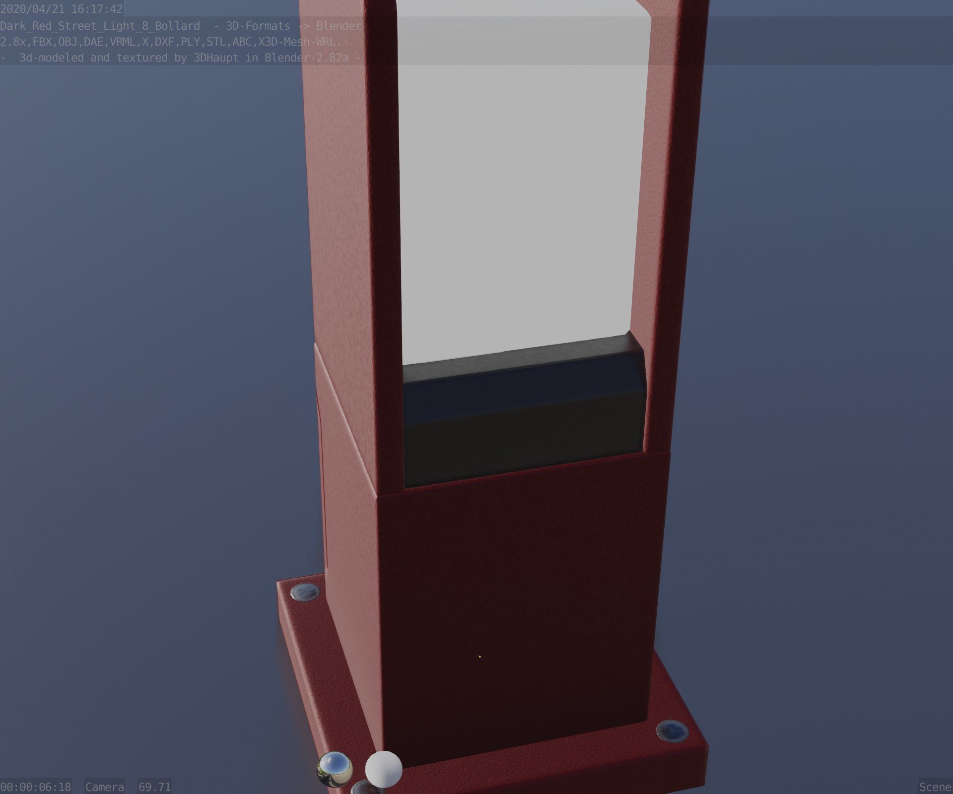 Street Light 8 Bollard 350mm Dark Red Version 1 Low-poly 3D model_68