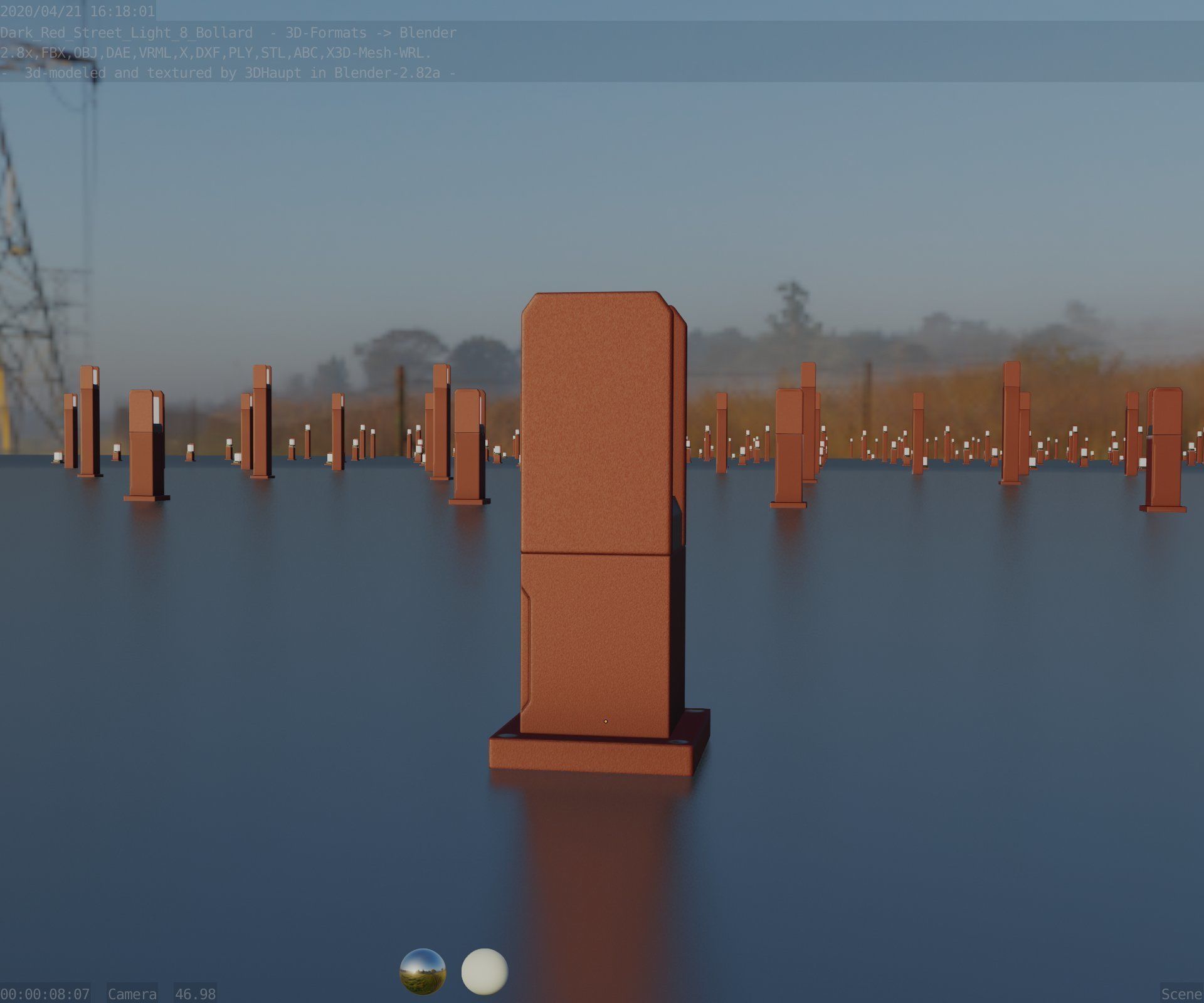 Street Light 8 Bollard 350mm Dark Red Version 1 Low-poly 3D model_5