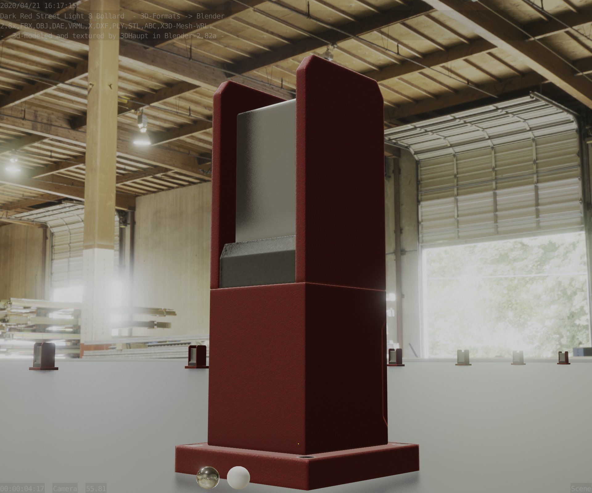 Street Light 8 Bollard 350mm Dark Red Version 1 Low-poly 3D model_19