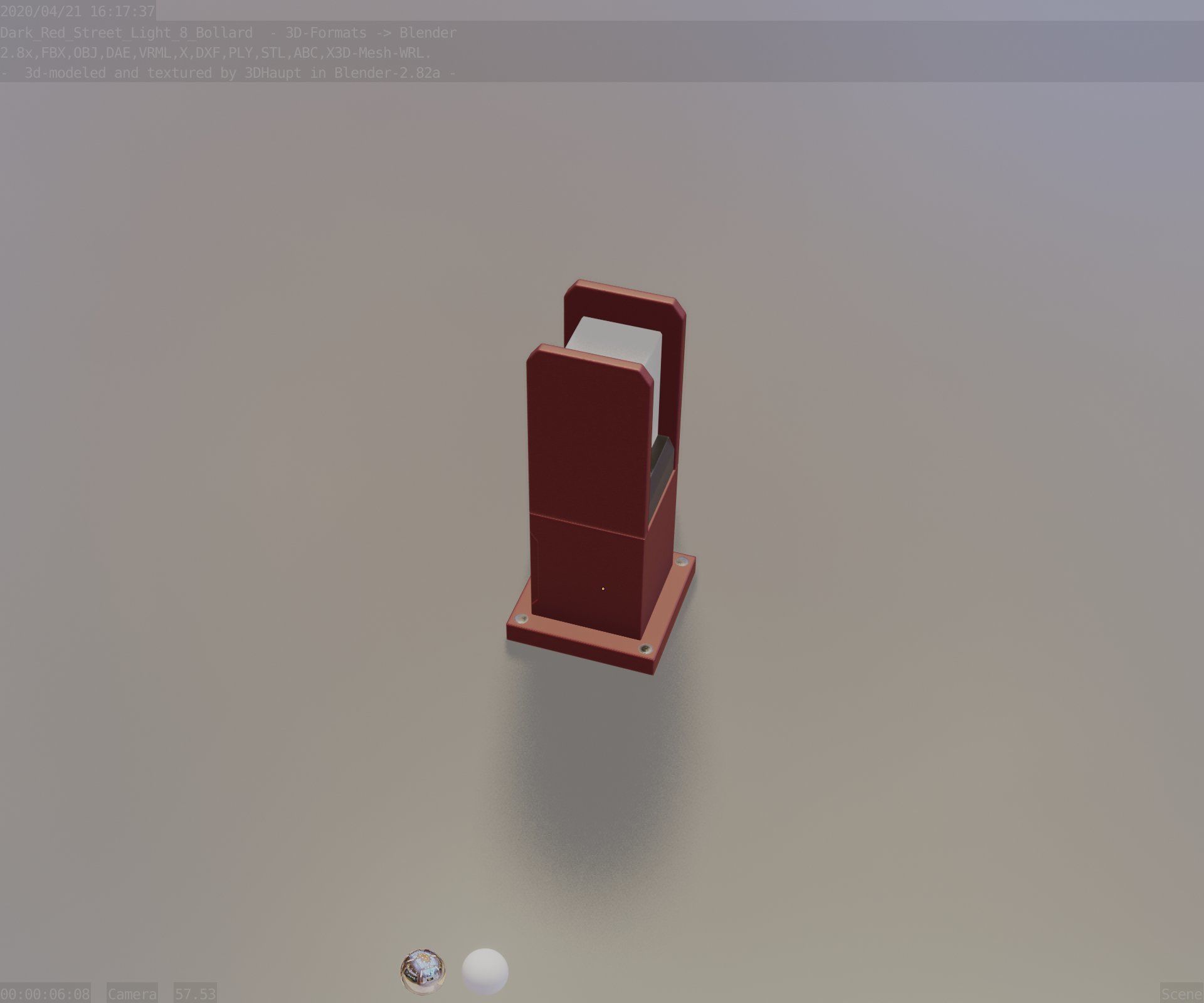 Street Light 8 Bollard 350mm Dark Red Version 1 Low-poly 3D model_58