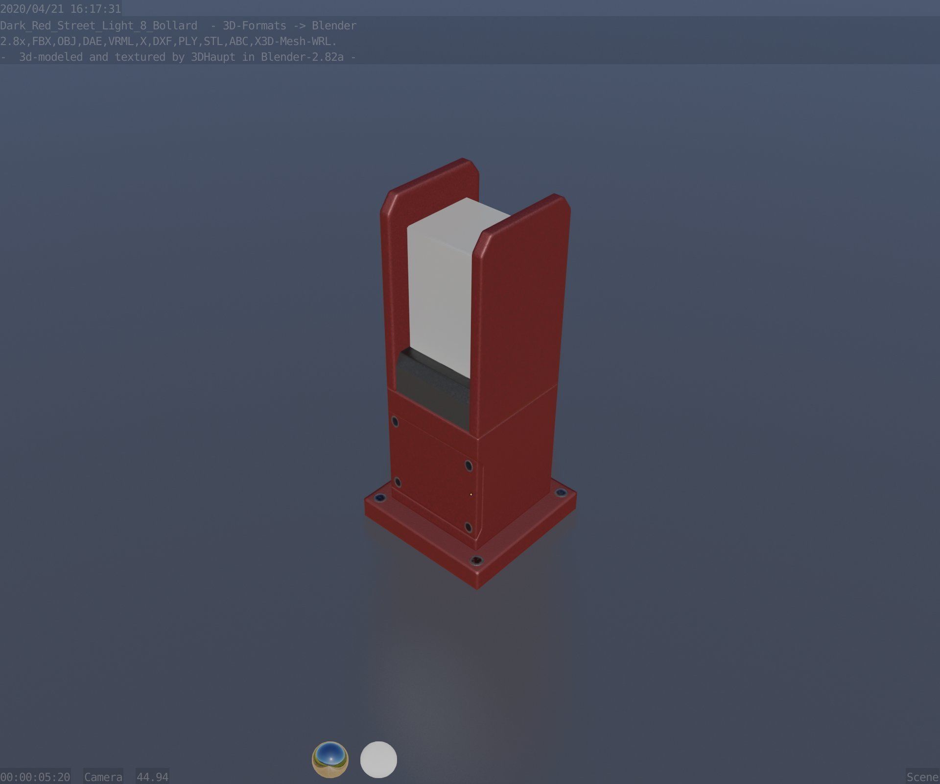 Street Light 8 Bollard 350mm Dark Red Version 1 Low-poly 3D model_46