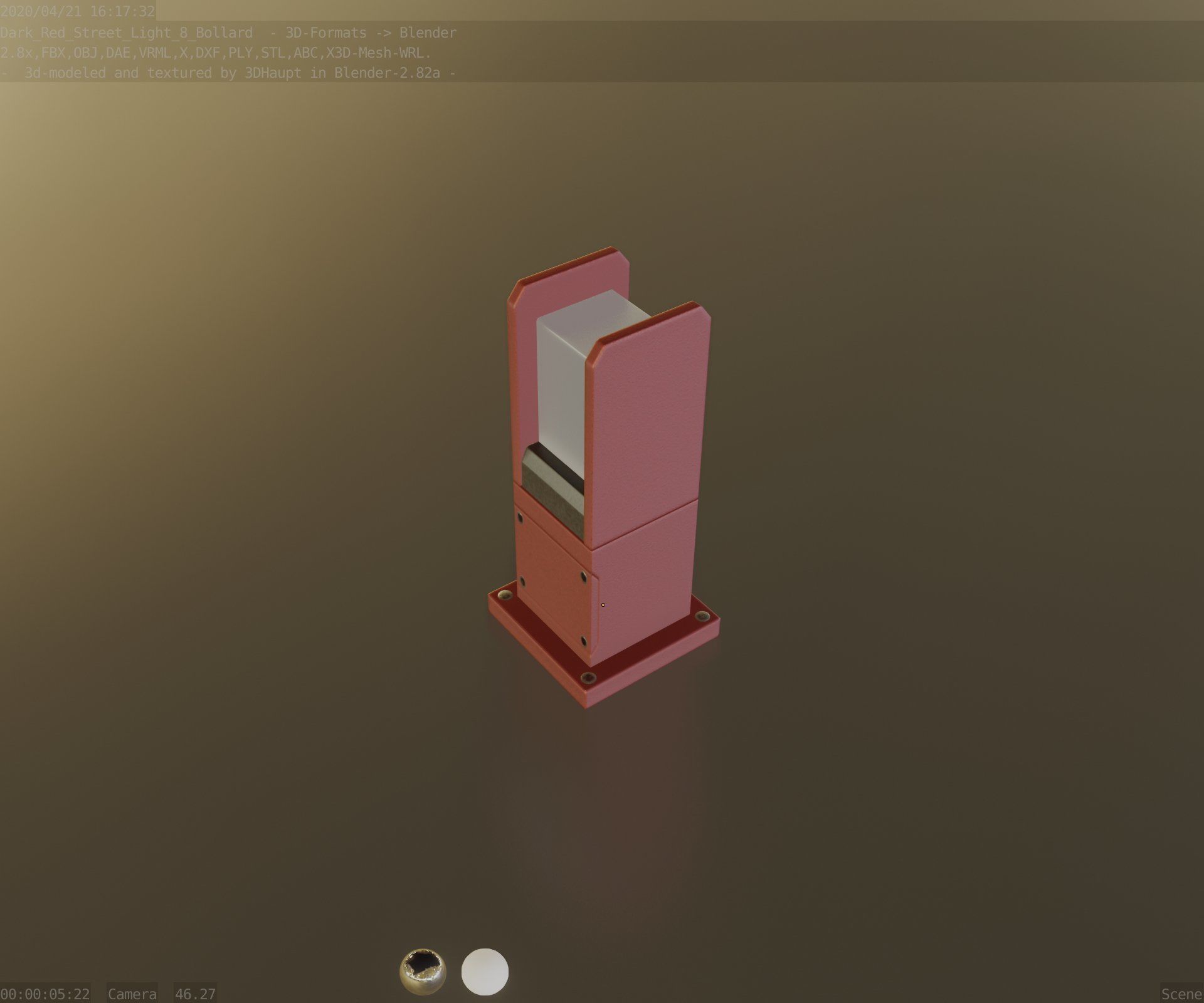 Street Light 8 Bollard 350mm Dark Red Version 1 Low-poly 3D model_48