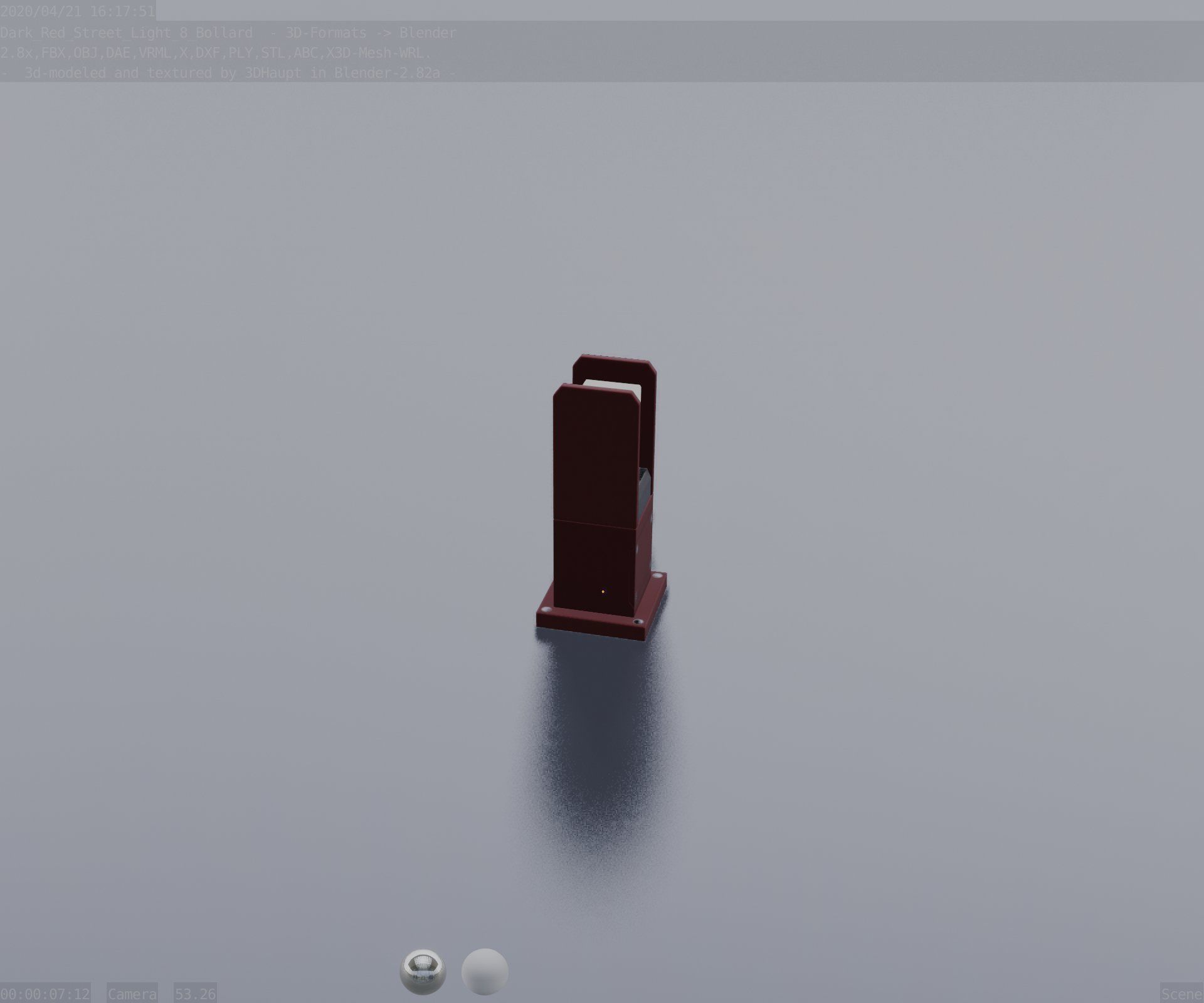 Street Light 8 Bollard 350mm Dark Red Version 1 Low-poly 3D model_86