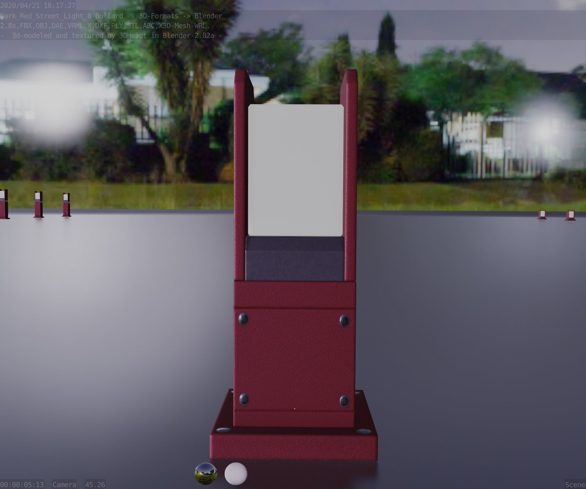 Street Light 8 Bollard 350mm Dark Red Version 1 Low-poly 3D model_39