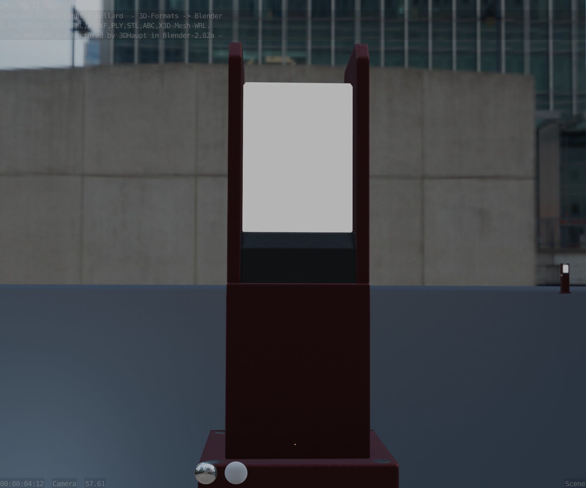 Street Light 8 Bollard 350mm Dark Red Version 1 Low-poly 3D model_14