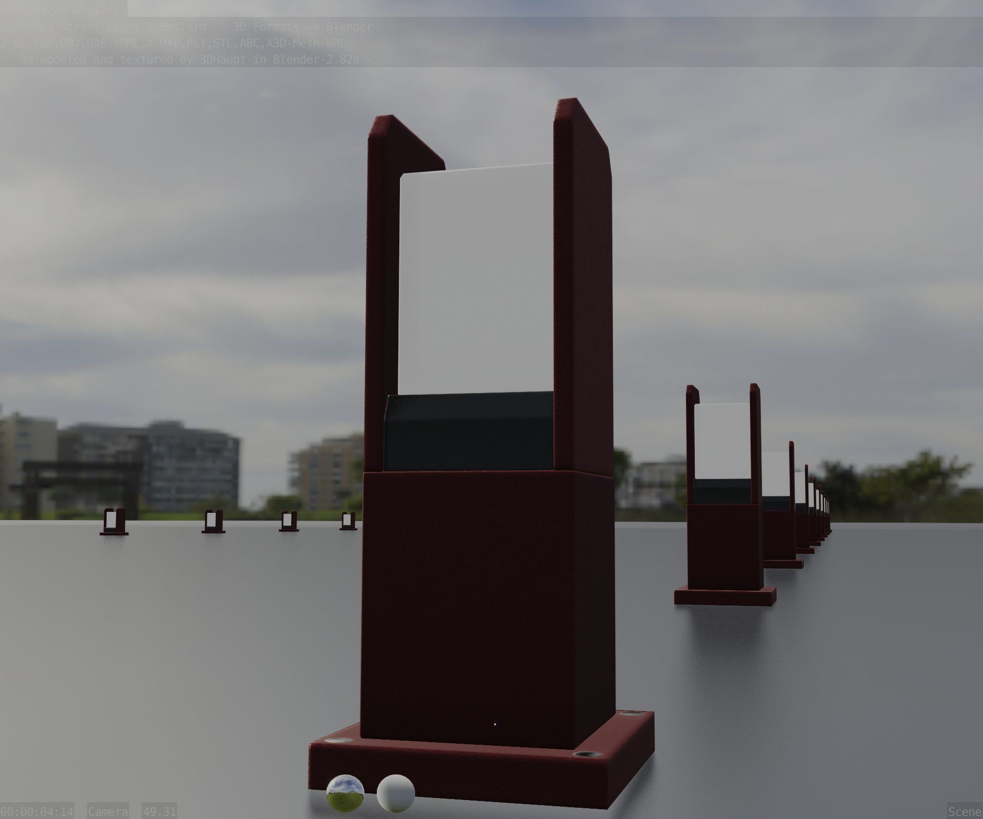 Street Light 8 Bollard 350mm Dark Red Version 1 Low-poly 3D model_16