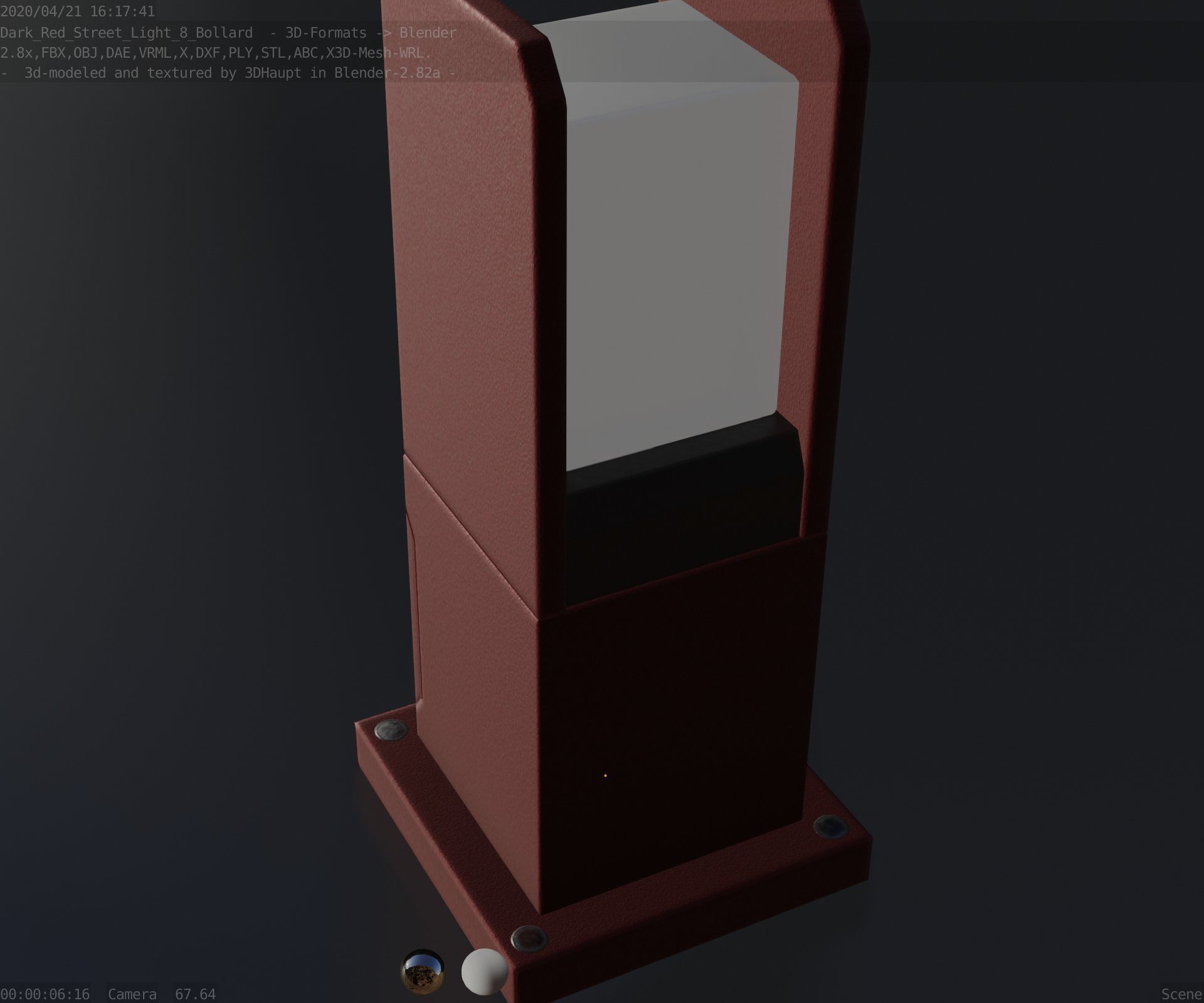 Street Light 8 Bollard 350mm Dark Red Version 1 Low-poly 3D model_66