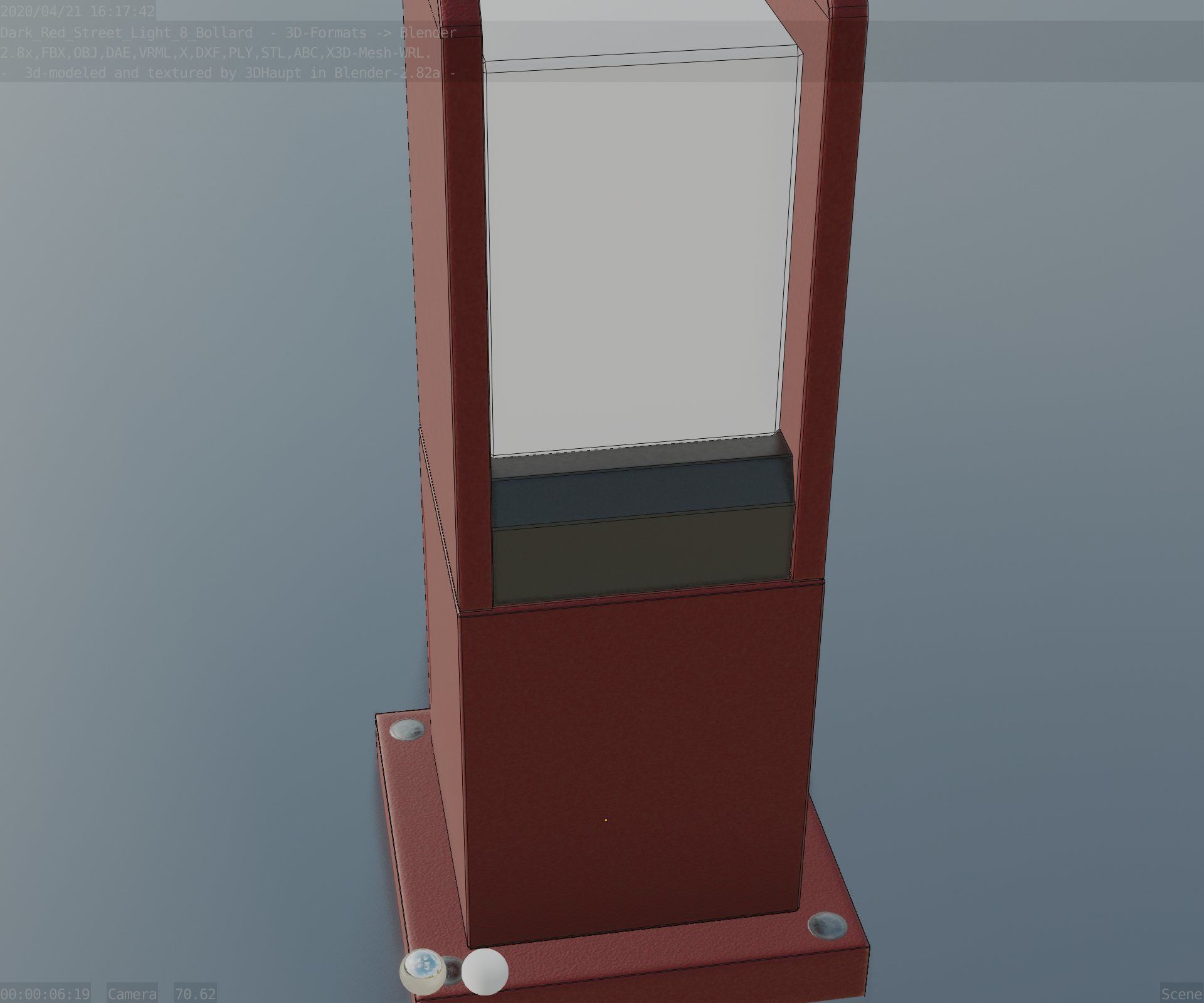 Street Light 8 Bollard 350mm Dark Red Version 1 Low-poly 3D model_69