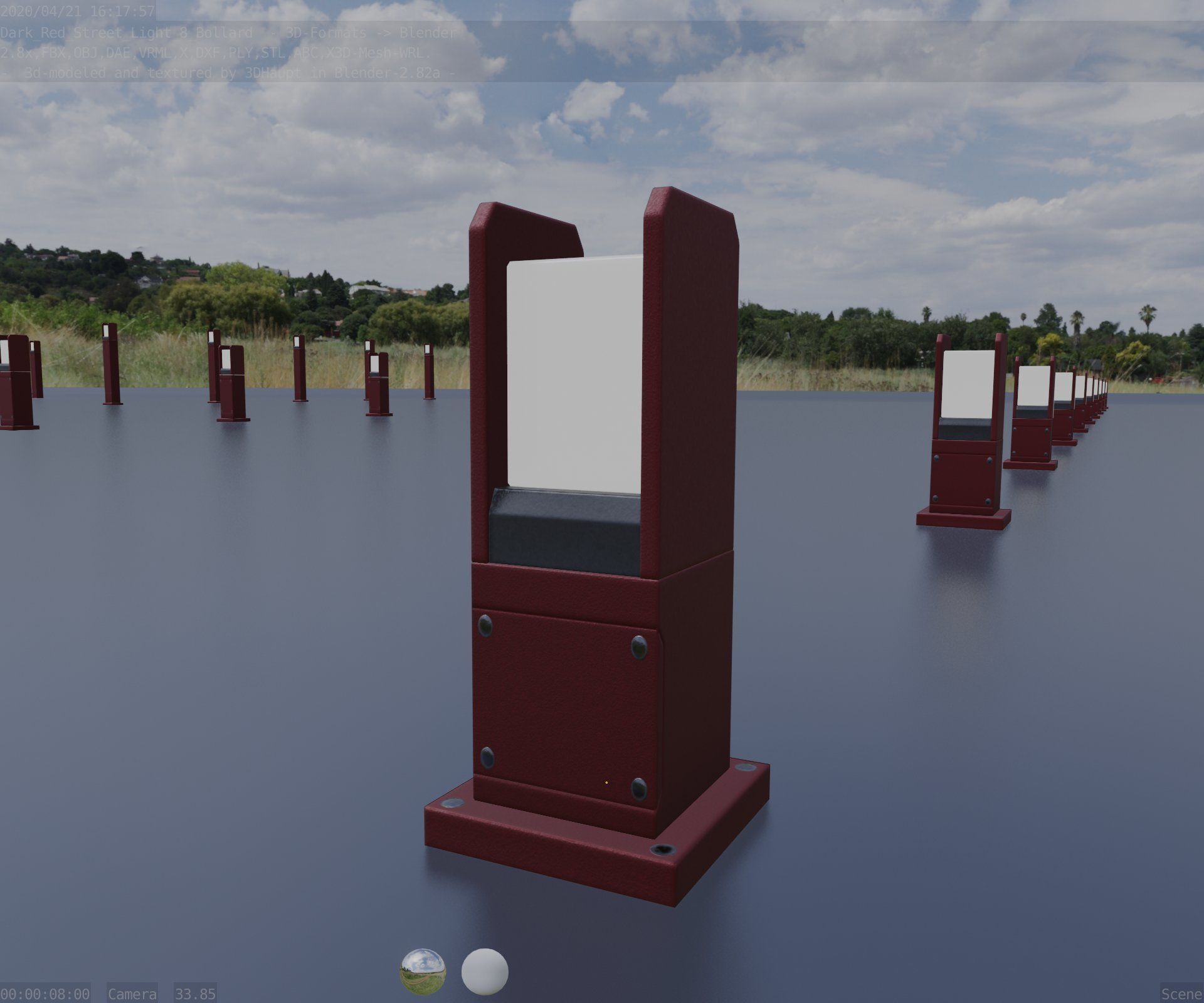 Street Light 8 Bollard 350mm Dark Red Version 1 Low-poly 3D model_98