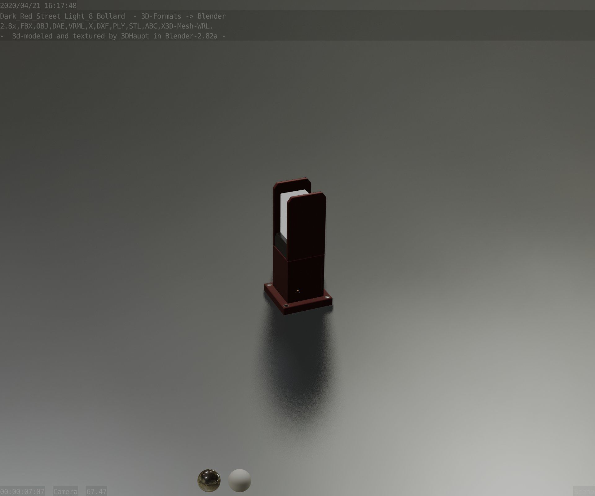 Street Light 8 Bollard 350mm Dark Red Version 1 Low-poly 3D model_81