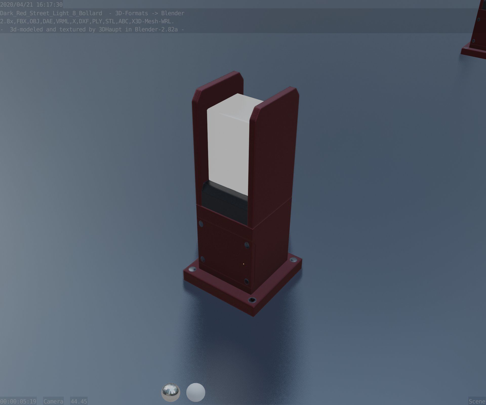 Street Light 8 Bollard 350mm Dark Red Version 1 Low-poly 3D model_45