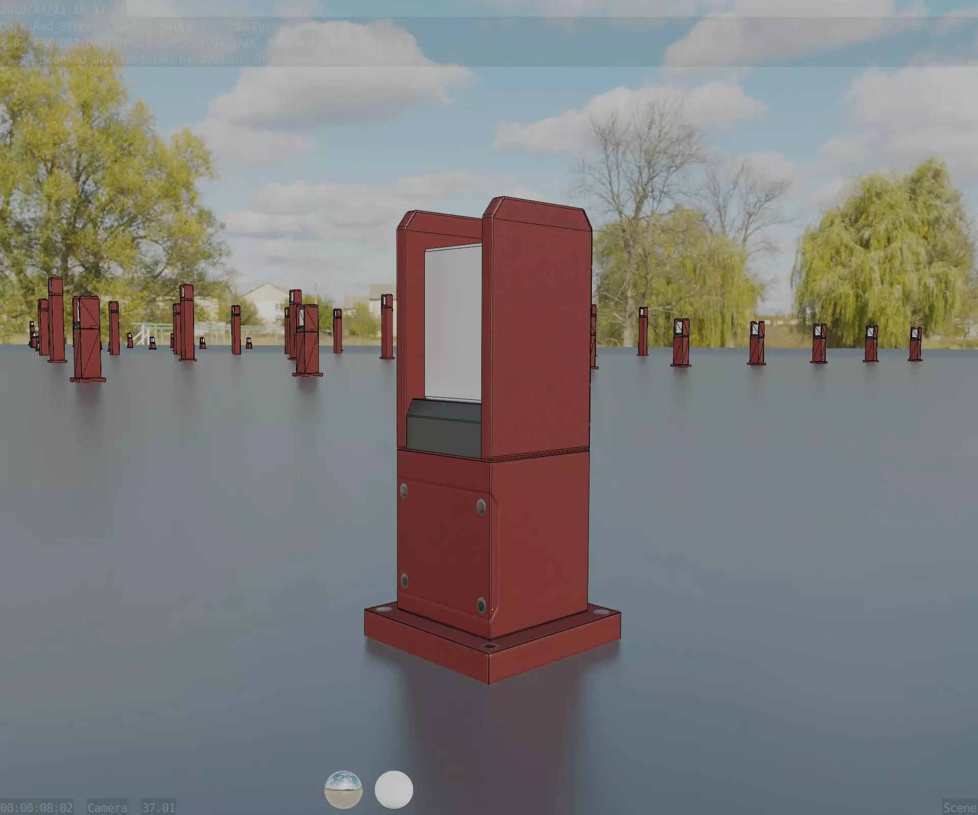 Street Light 8 Bollard 350mm Dark Red Version 1 Low-poly 3D model_0