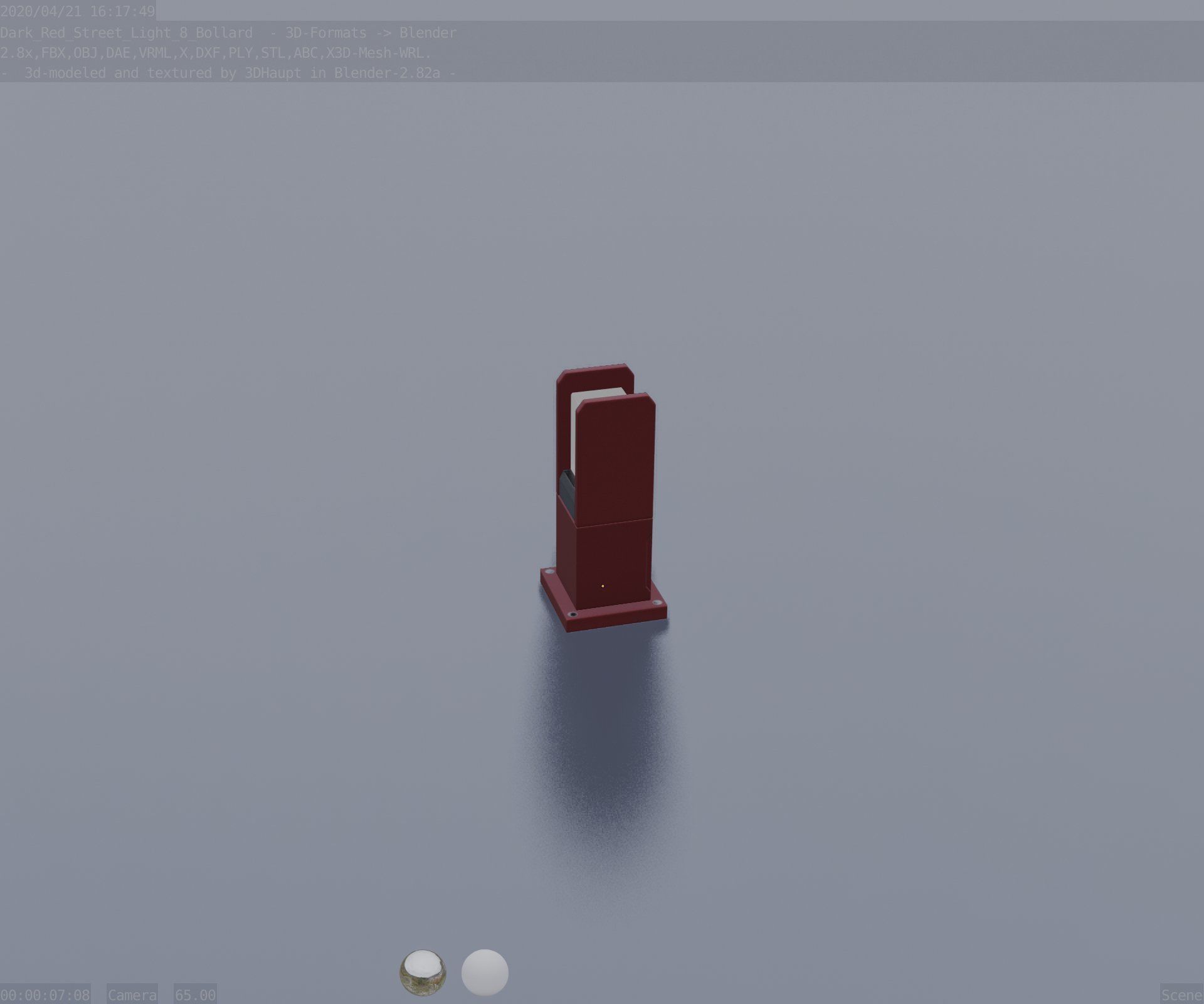 Street Light 8 Bollard 350mm Dark Red Version 1 Low-poly 3D model_82