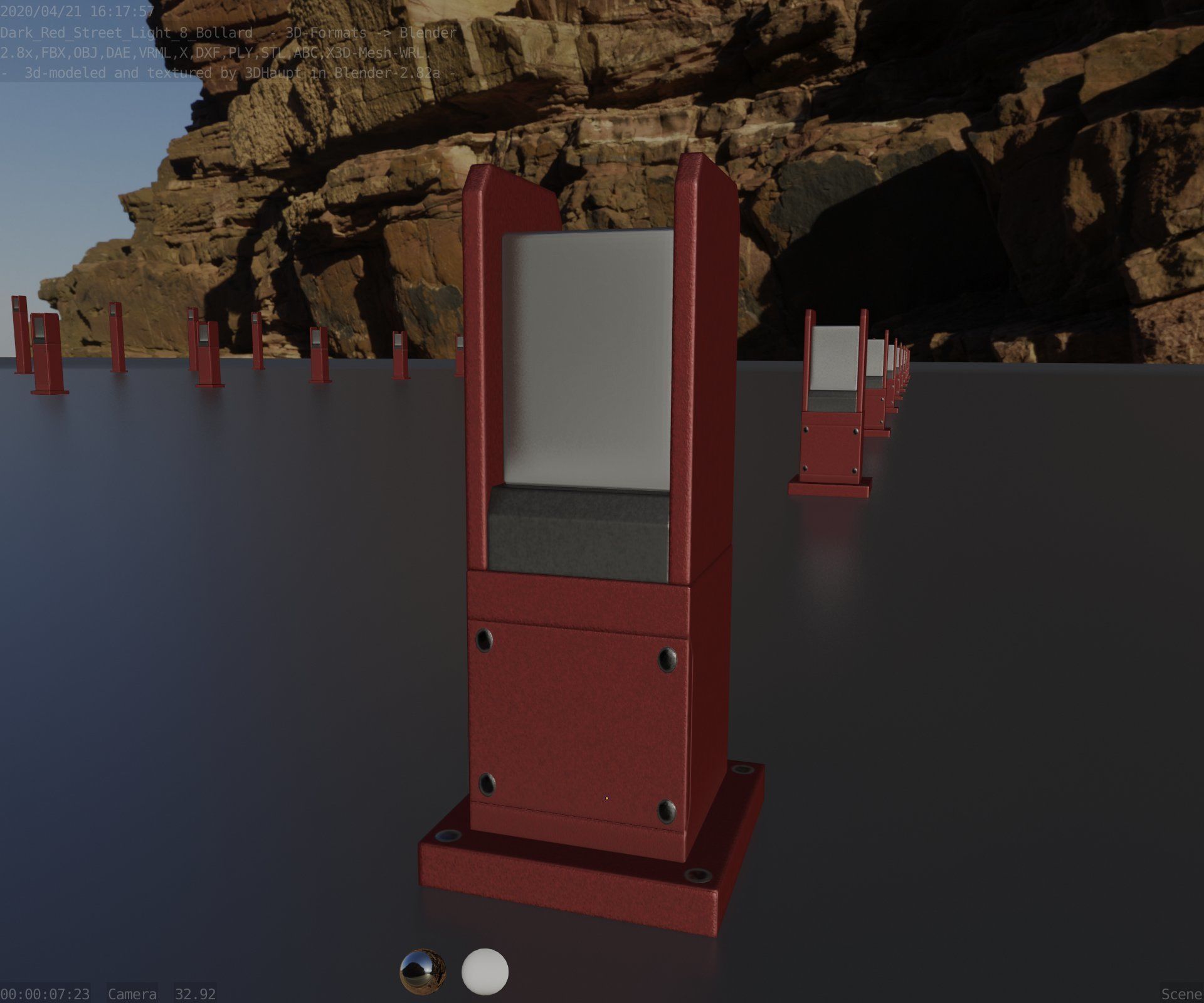 Street Light 8 Bollard 350mm Dark Red Version 1 Low-poly 3D model_97