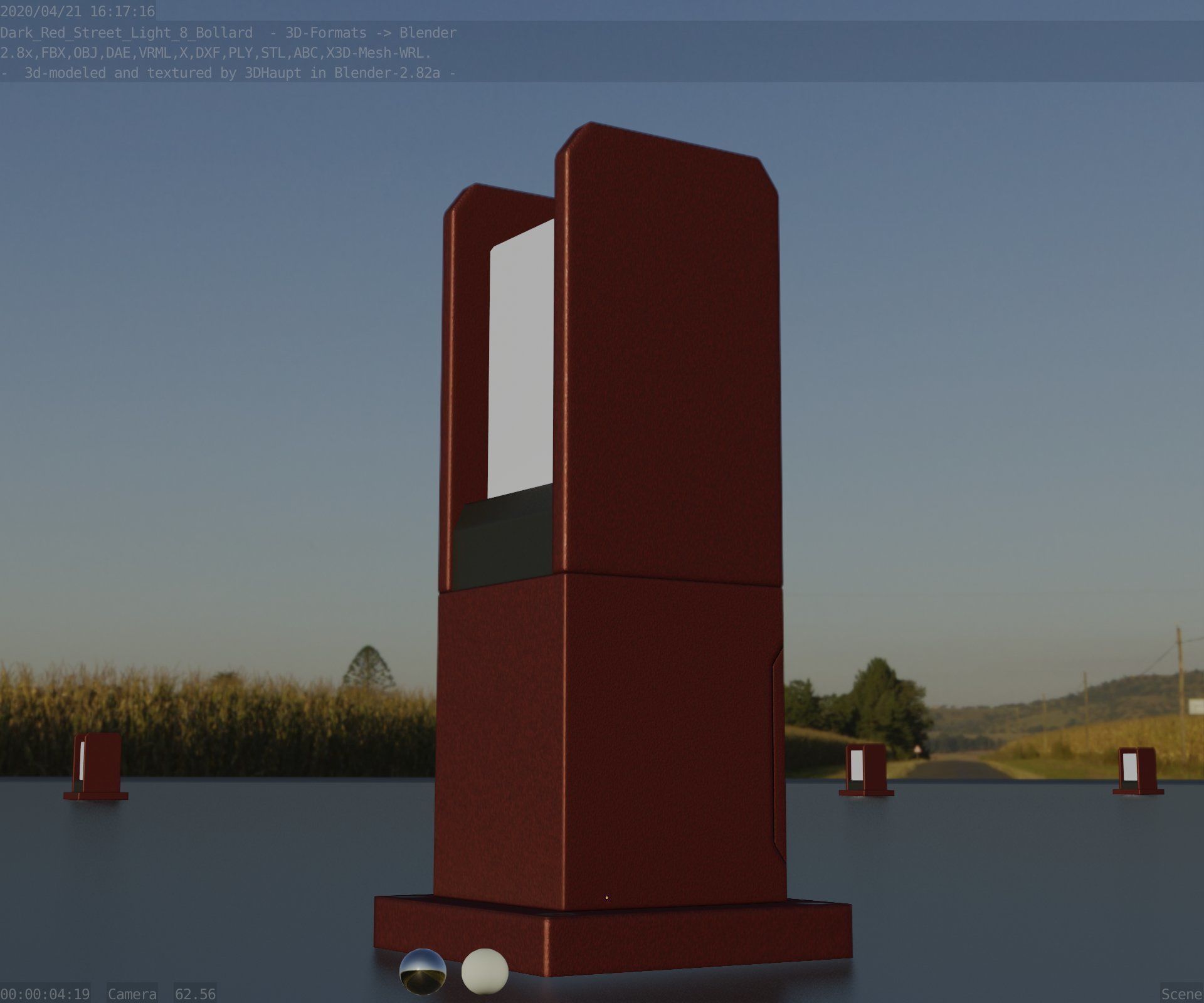 Street Light 8 Bollard 350mm Dark Red Version 1 Low-poly 3D model_21