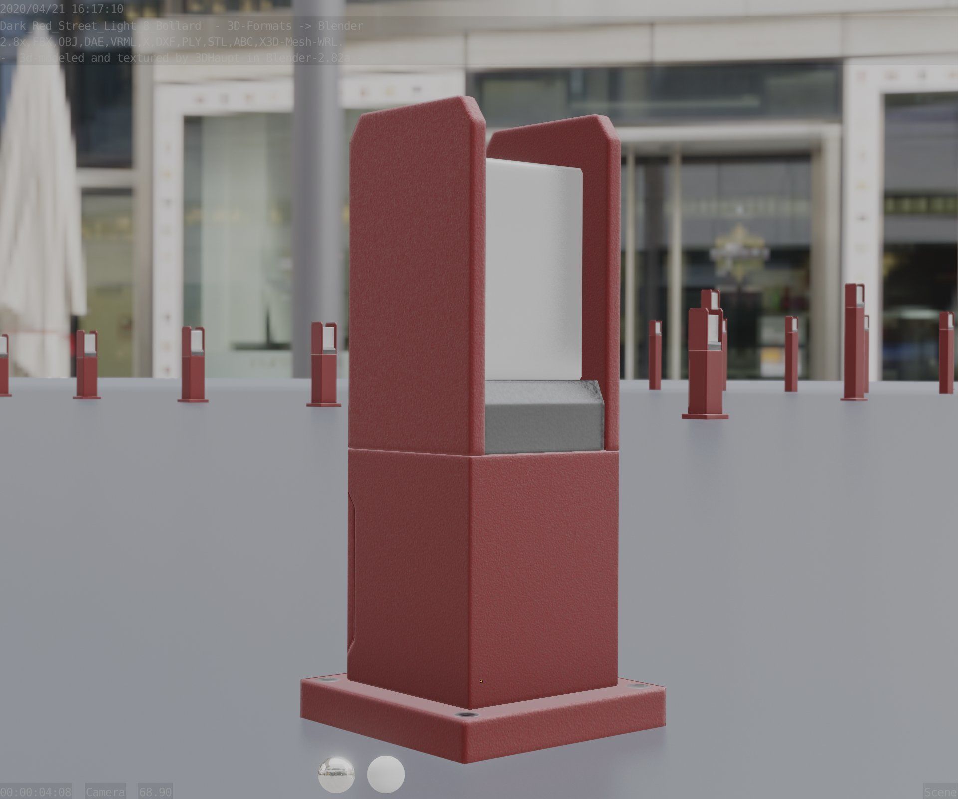 Street Light 8 Bollard 350mm Dark Red Version 1 Low-poly 3D model_10
